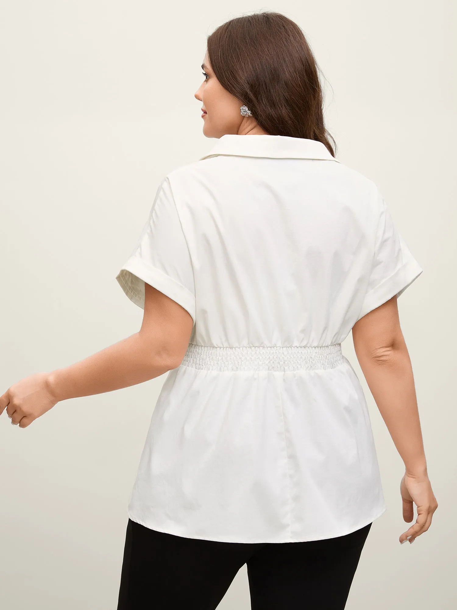 Double Belt Waist-Cinched Shirred Blouse sold by Bloomchic product image thumbnail 4