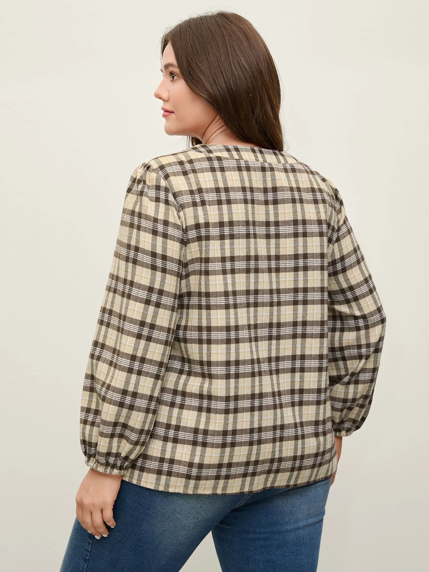 Plaid Print Neck Tie-Up Blouse sold by Bloomchic product image thumbnail 4