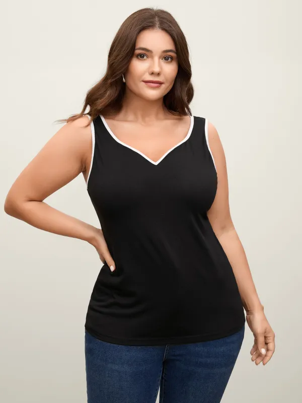 Color Contrast V-Neck Fitted Tank Top sold by Bloomchic