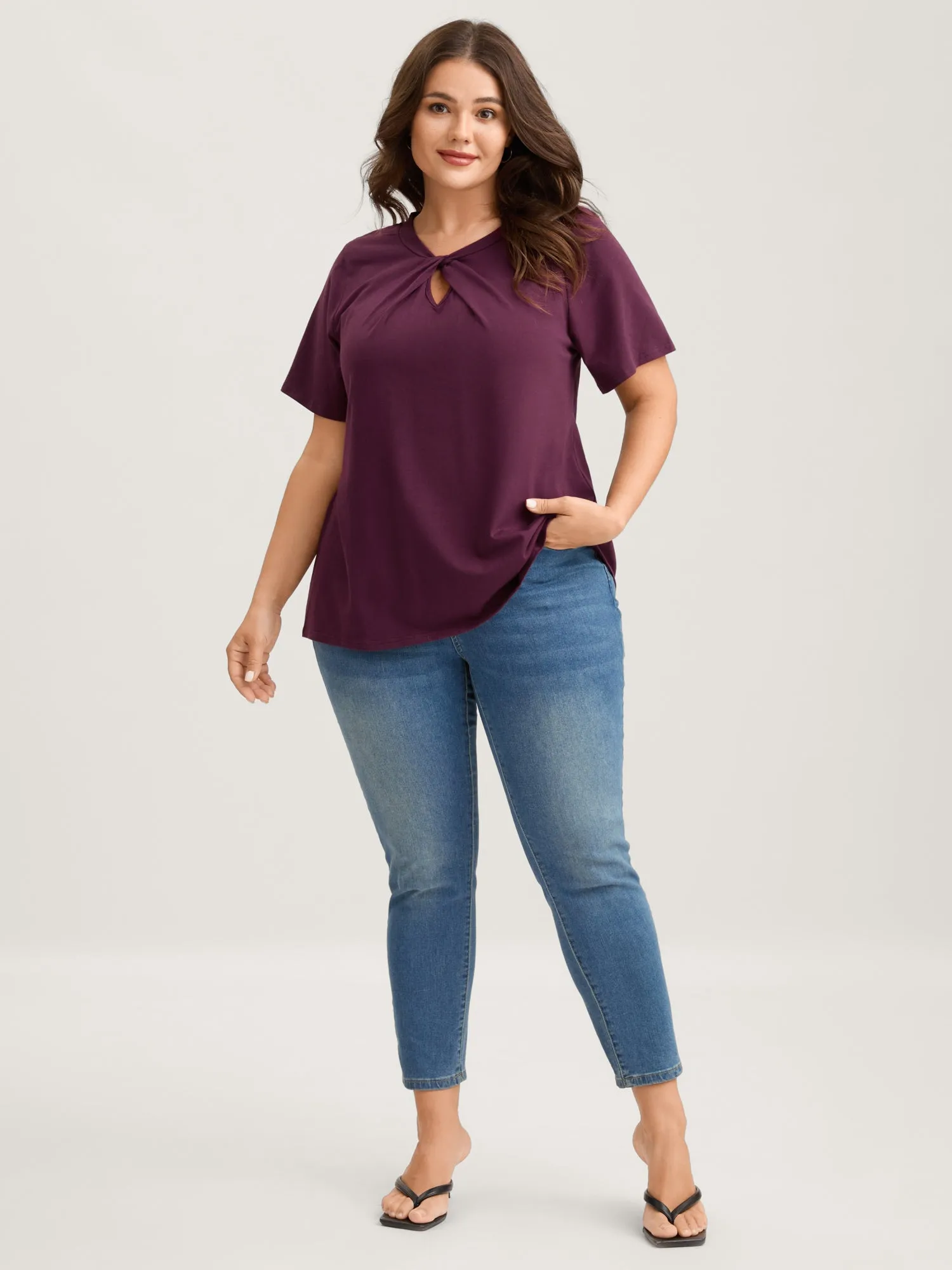 Knotted Cut-Out Neckline Solid T-Shirt sold by Bloomchic product image thumbnail 3