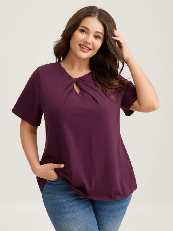 Knotted Cut-Out Neckline Solid T-Shirt sold by Bloomchic