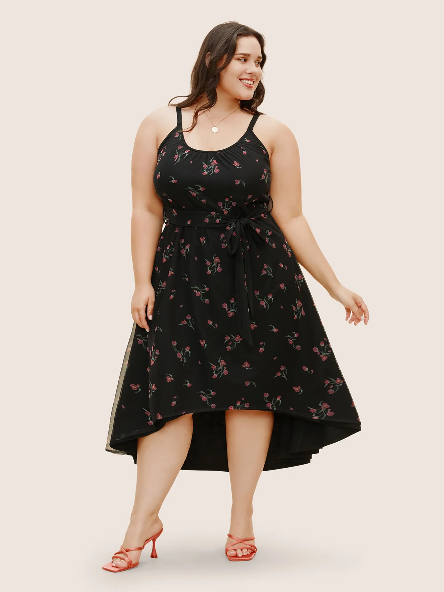 Everywhere Dress - Rose Tiered Mesh Belted Dress sold by Bloomchic product image thumbnail 5