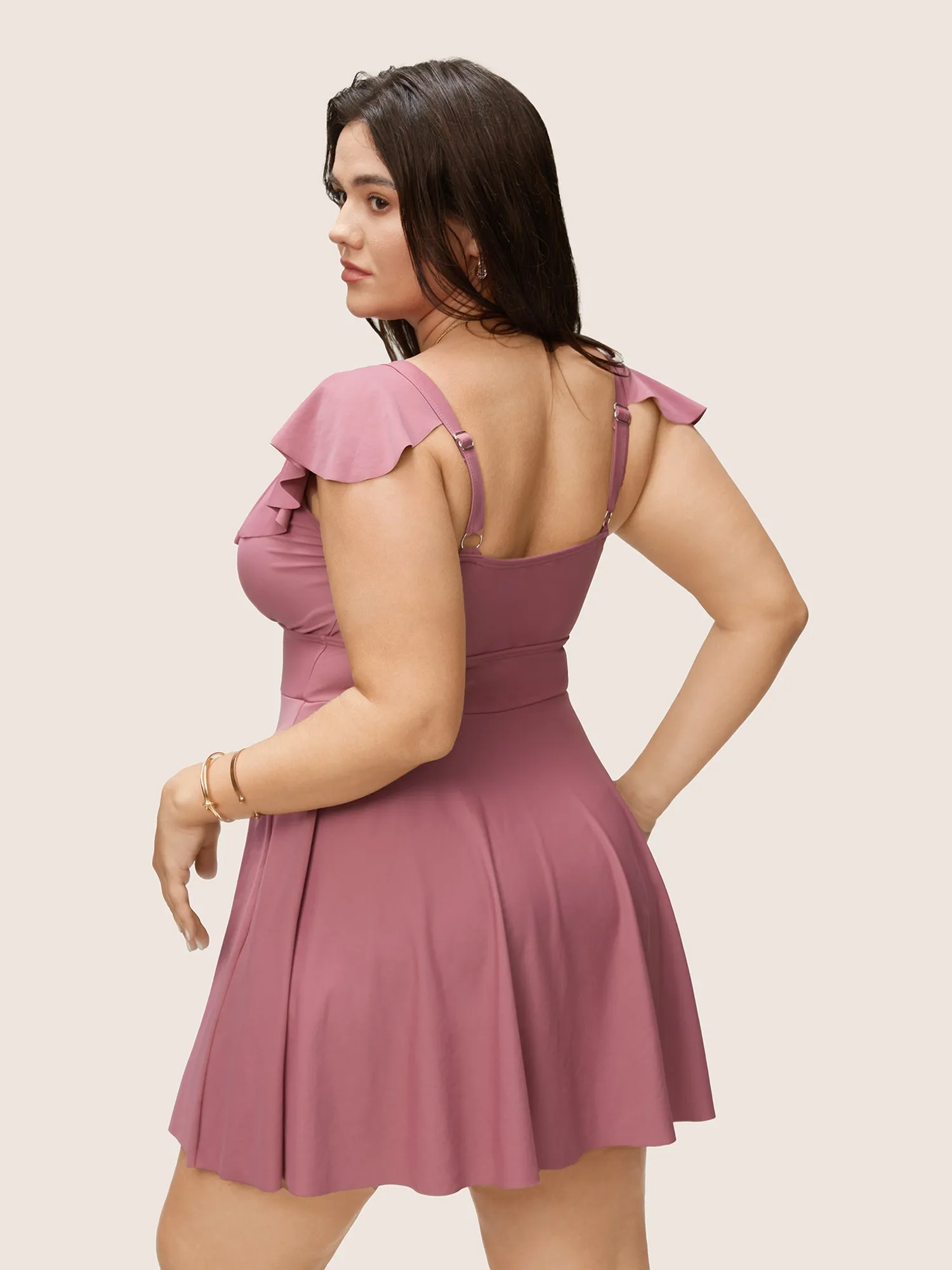 Solid Flutter Trim A Line Swim Dress sold by Bloomchic product image thumbnail 2