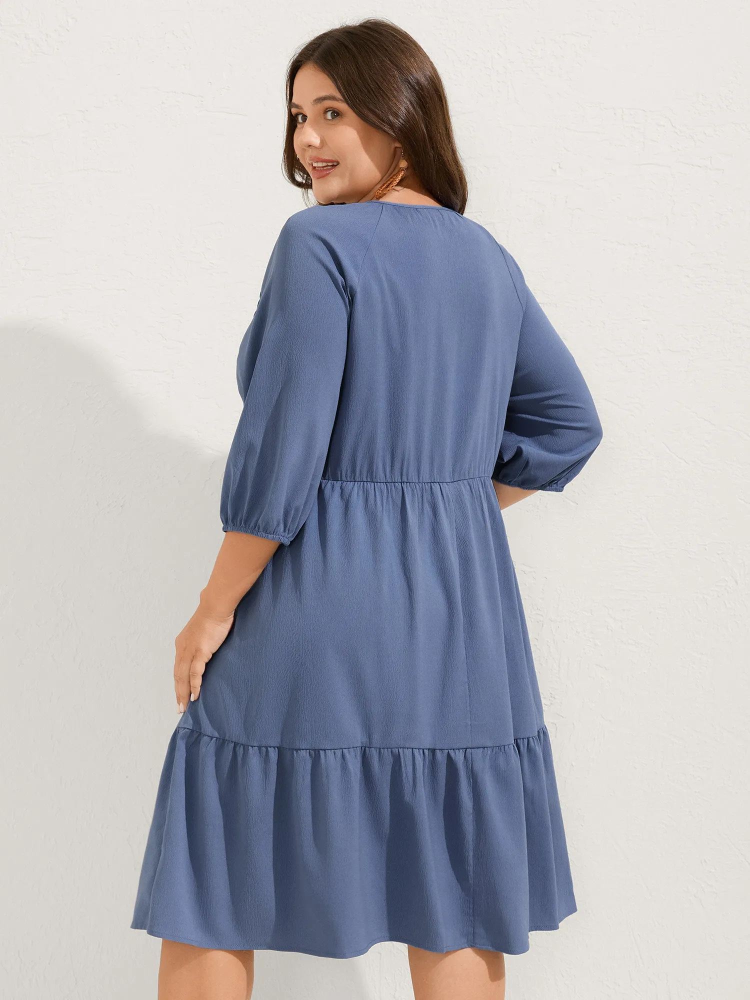Neck-Tie Tassel Pockets Tiered Midi Dress sold by Bloomchic product image thumbnail 4
