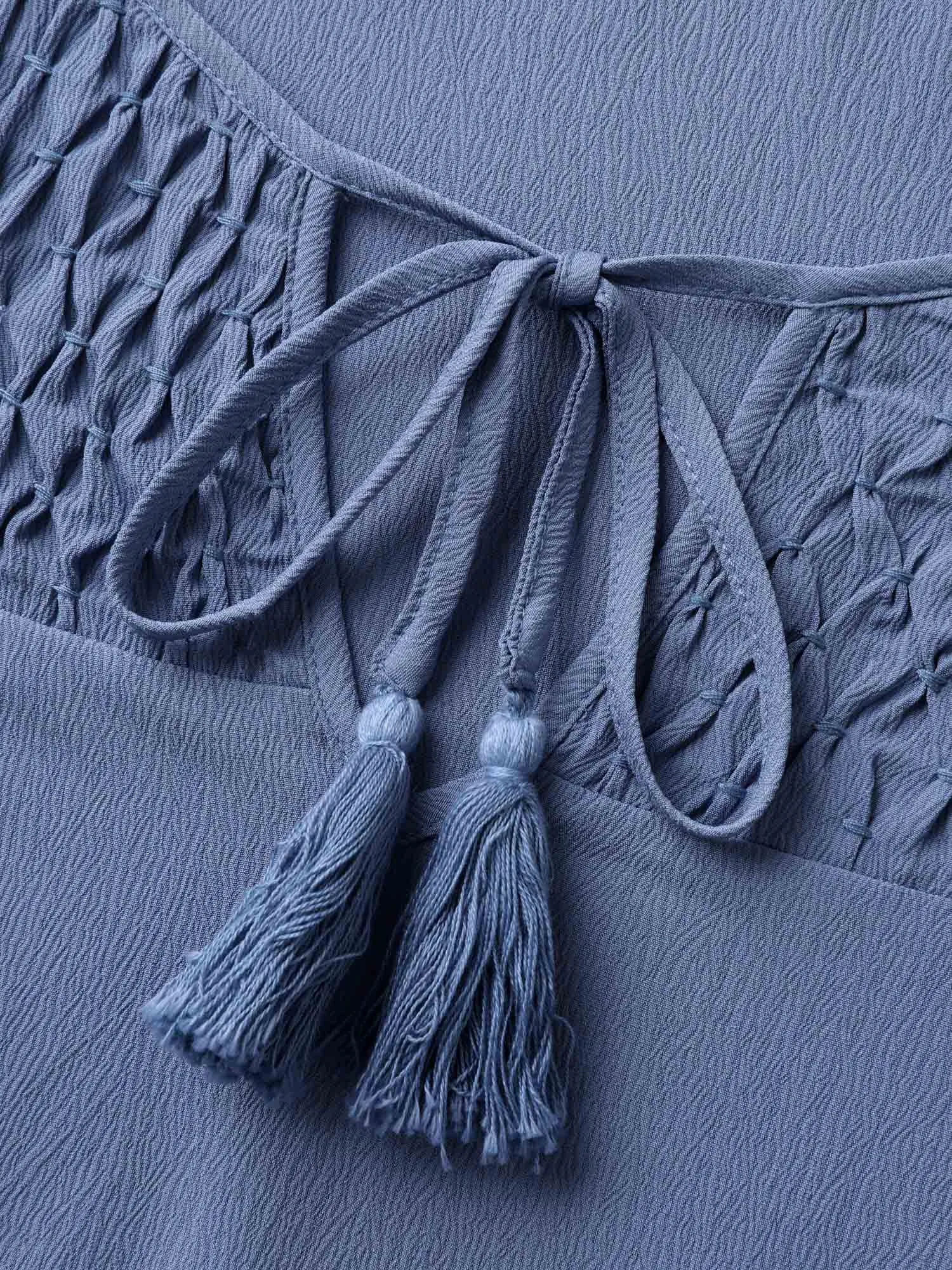 Neck-Tie Tassel Pockets Tiered Midi Dress sold by Bloomchic product image thumbnail 5