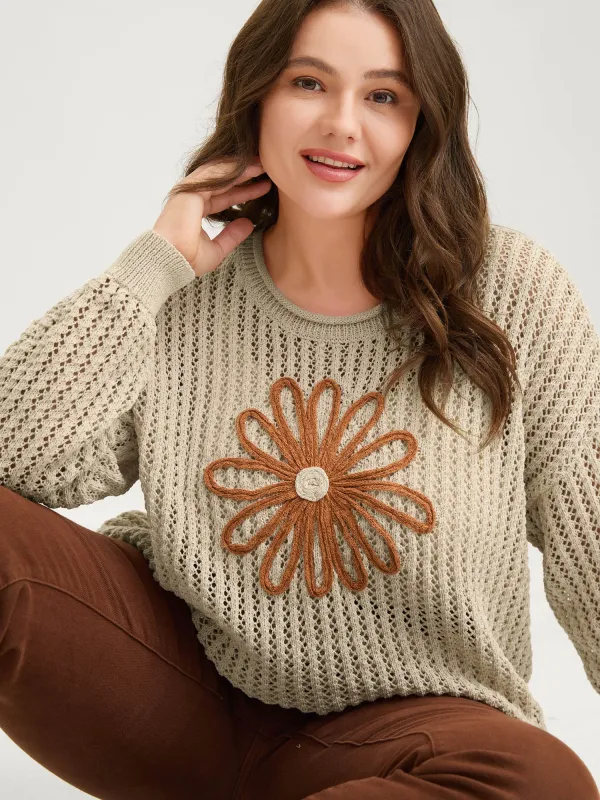 Floral Motif Cut-Out Textured Pullover sold by Bloomchic