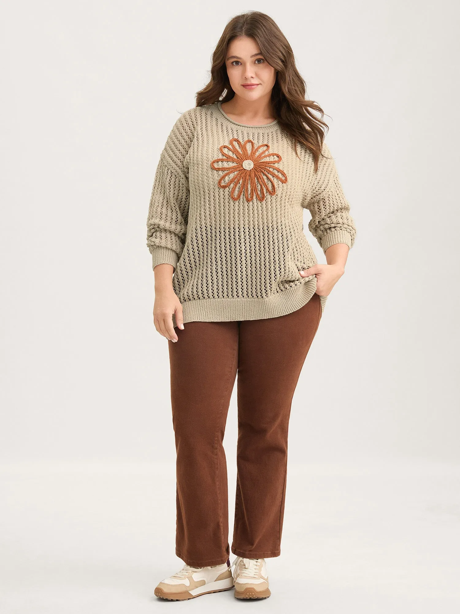 Floral Motif Cut-Out Textured Pullover sold by Bloomchic product image thumbnail 3