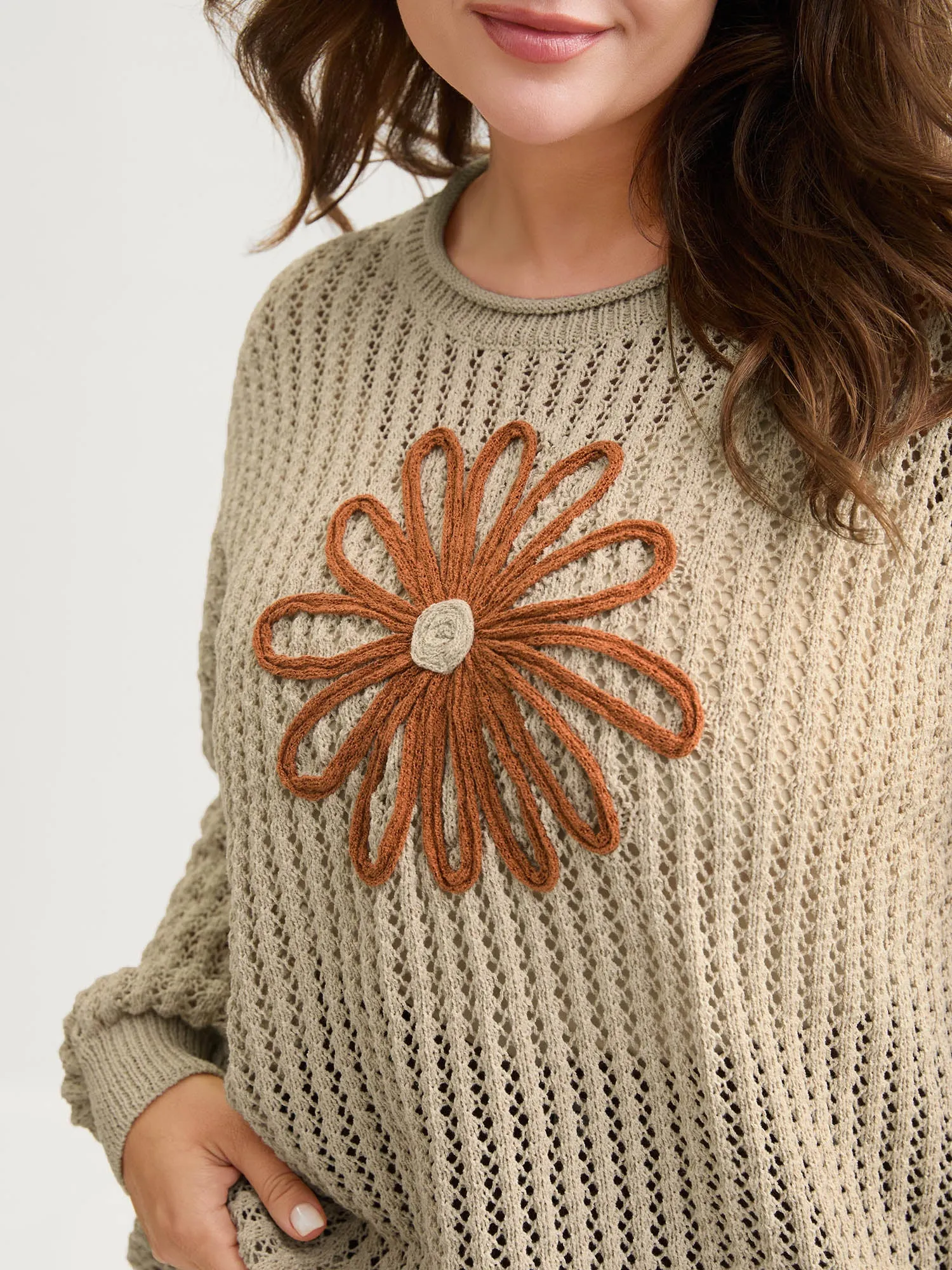 Floral Motif Cut-Out Textured Pullover sold by Bloomchic product image thumbnail 2