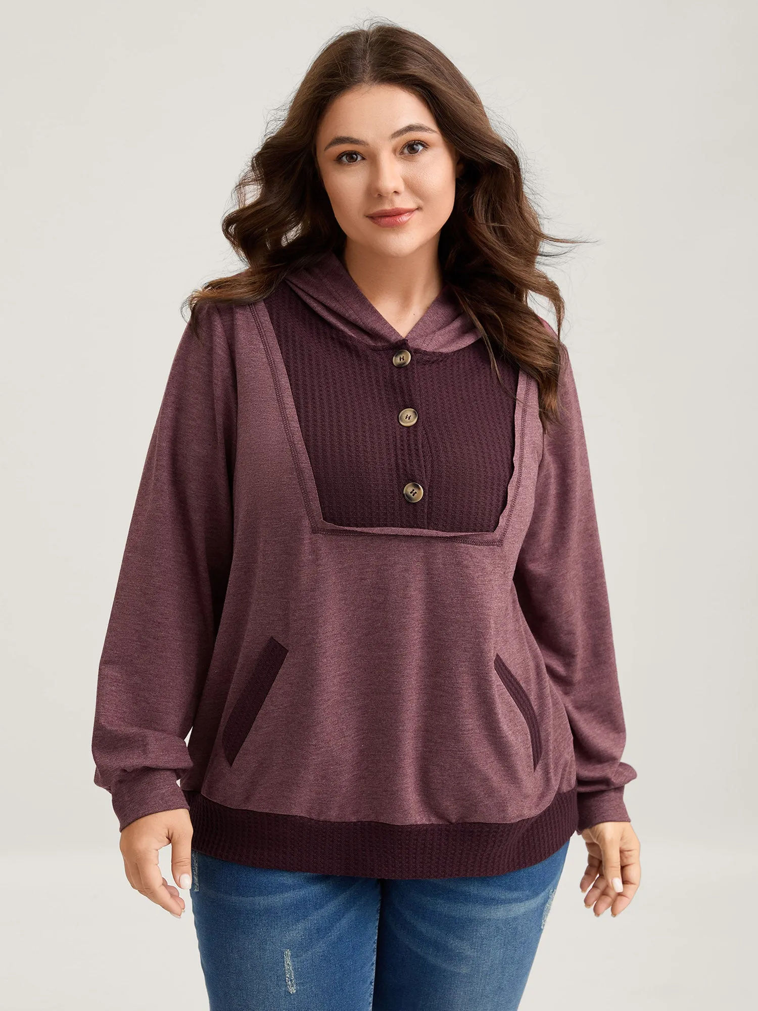 Color Contrast Button Detail Hoodie sold by Bloomchic product image thumbnail 3