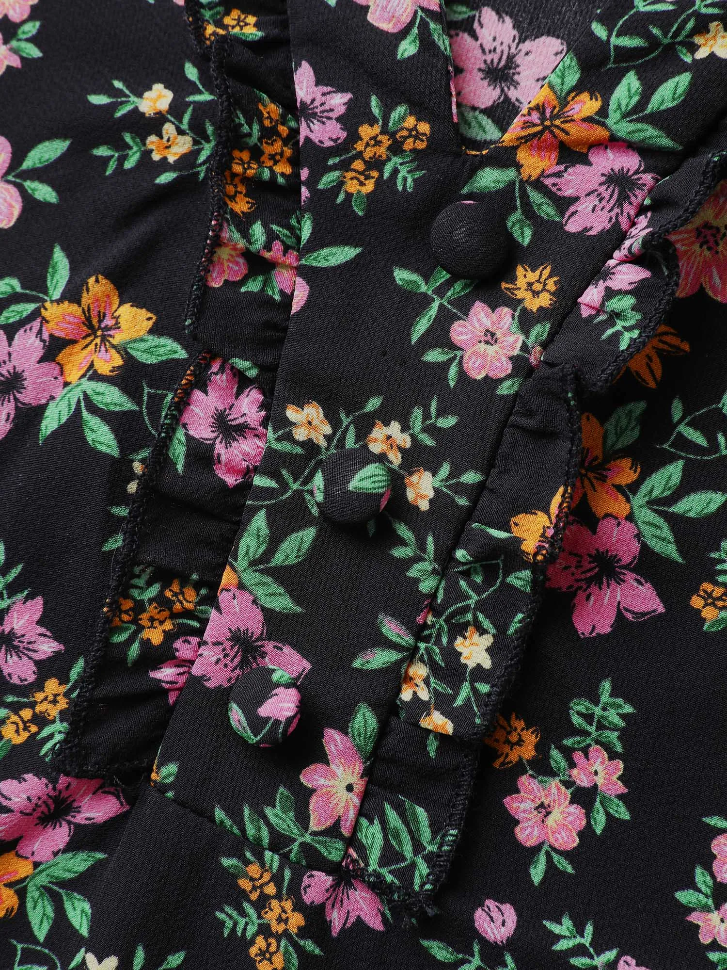 Floral Print Ruffled Neckline Flowy Blouse sold by Bloomchic product image thumbnail 5