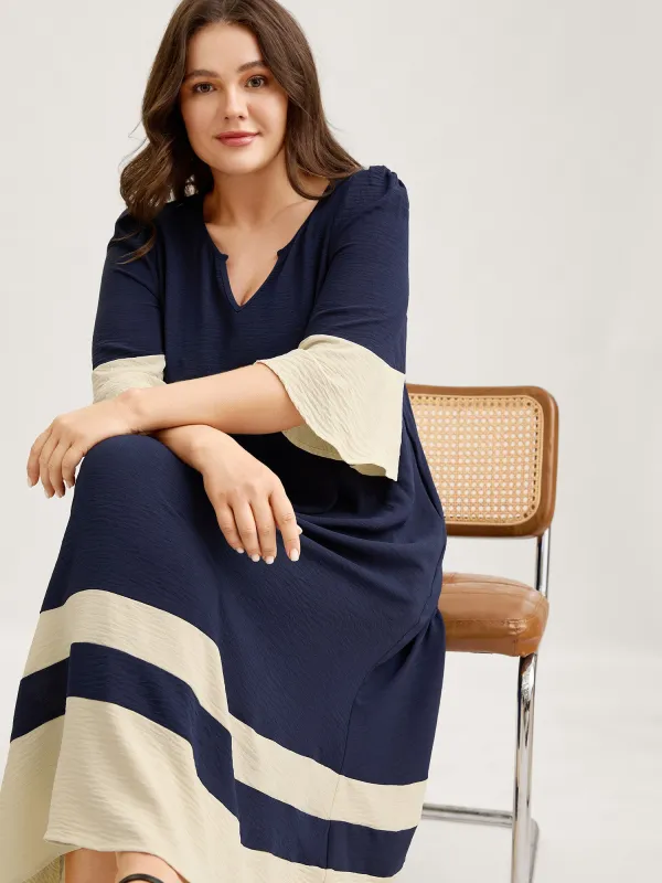 Color Contrast Flared Sleeve Midi Dress sold by Bloomchic