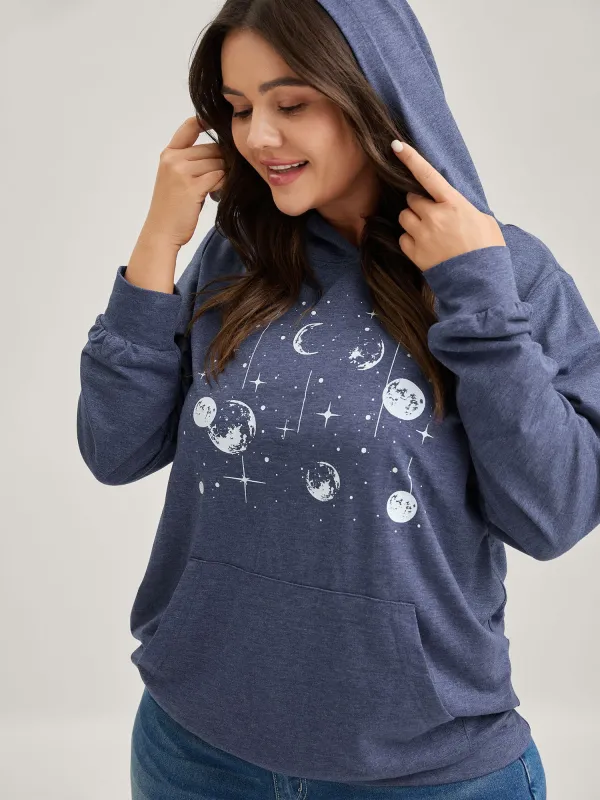 Celestial Print Solid Hoodie sold by Bloomchic