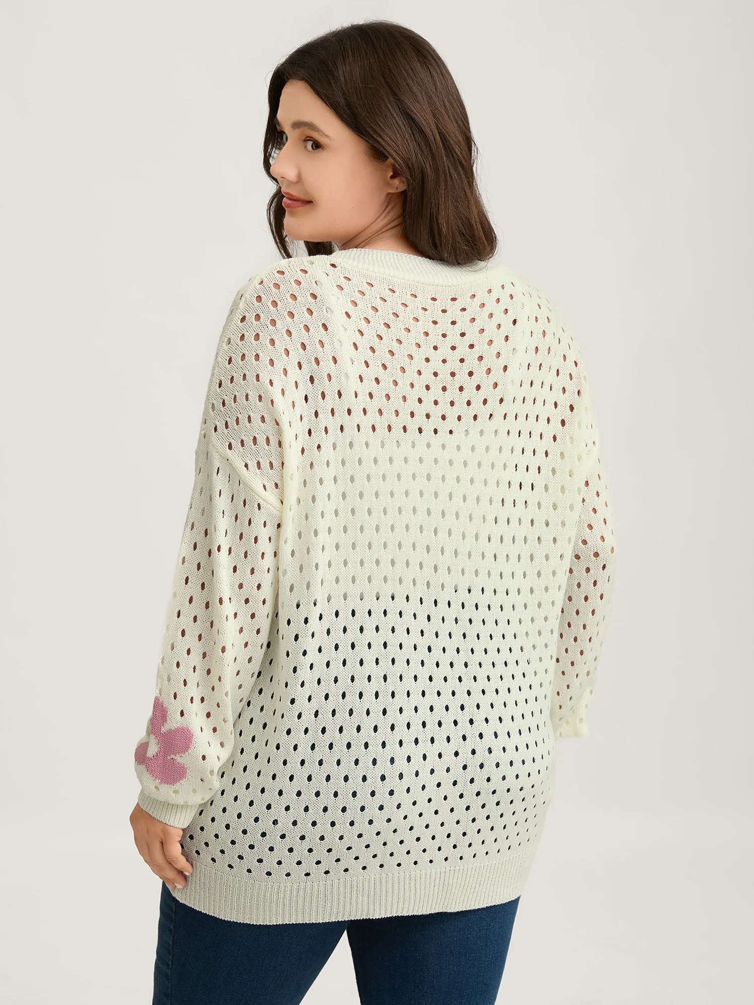 Floral Cut-Out Textured Knit Cardigan sold by Bloomchic product image thumbnail 4