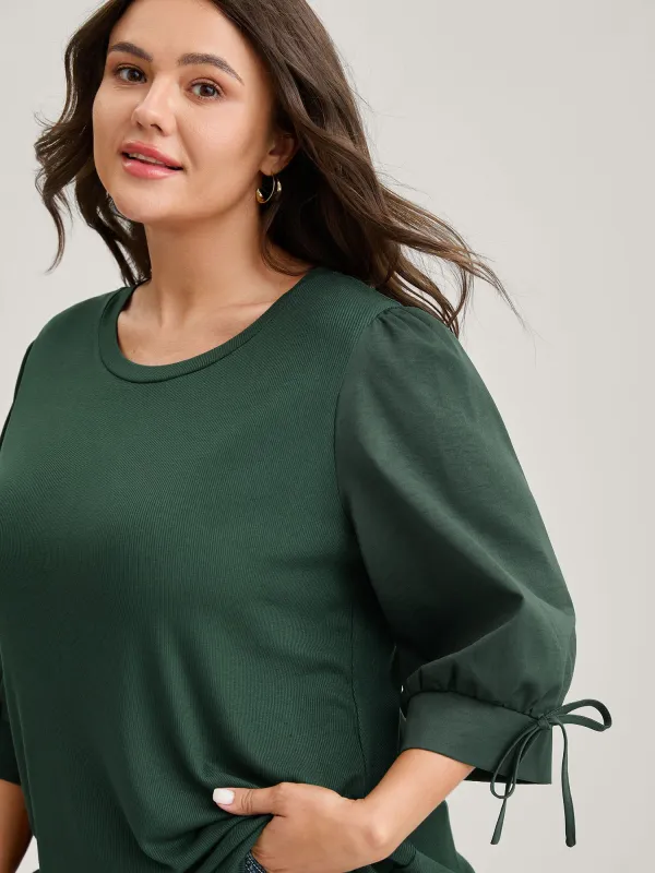 Sleeve Tie Plain Knit Solid Top sold by Bloomchic