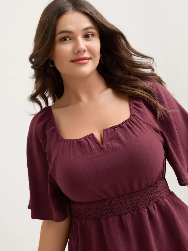 Stretchy Neckline Waist-Cinched Solid Blouse sold by Bloomchic