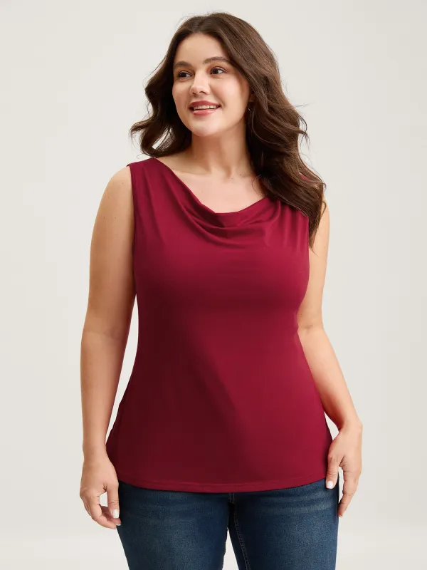 Two-Way Cowl Neckline Solid Tank Top sold by Bloomchic