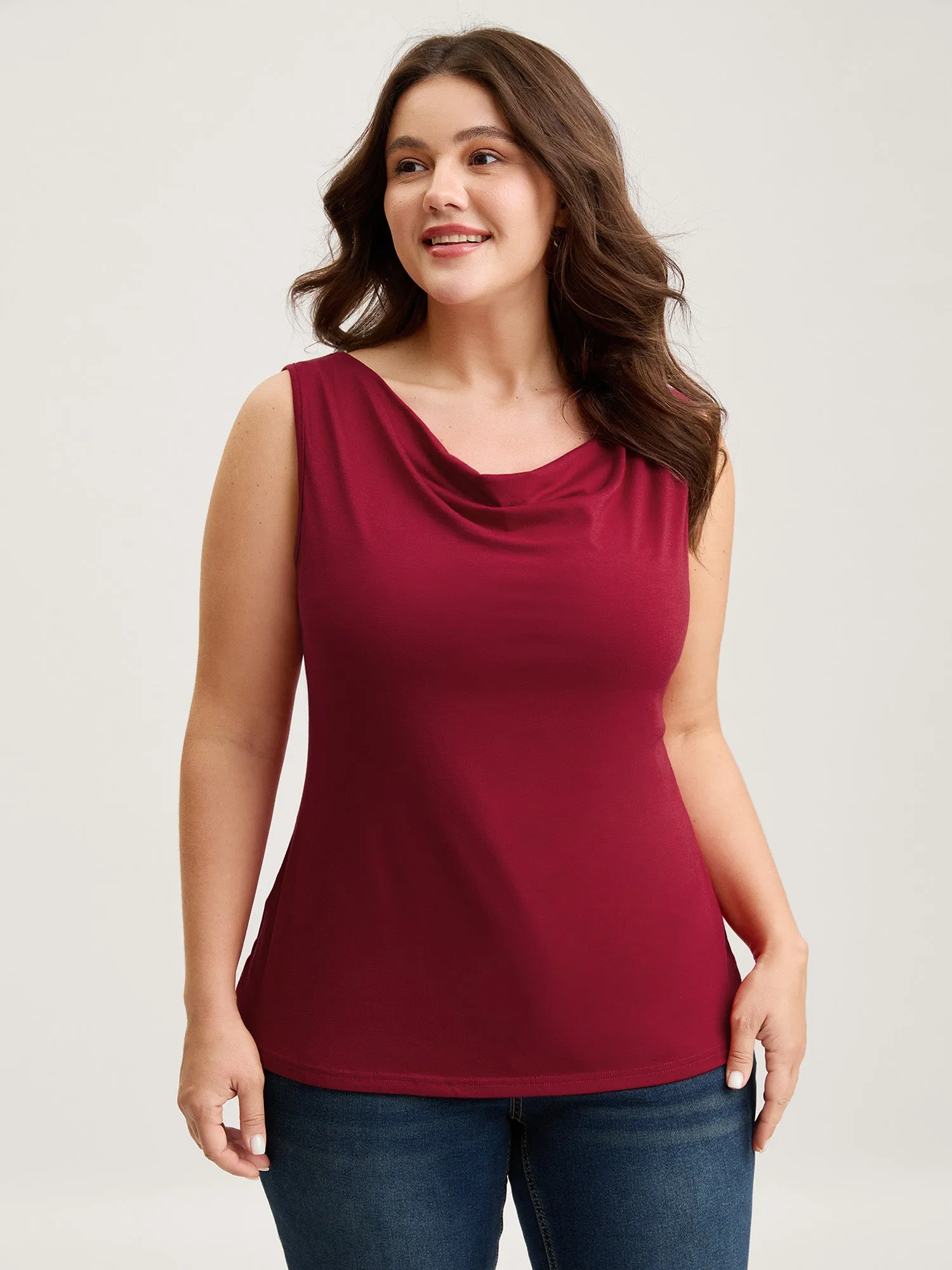 Two-Way Cowl Neckline Solid Tank Top sold by Bloomchic