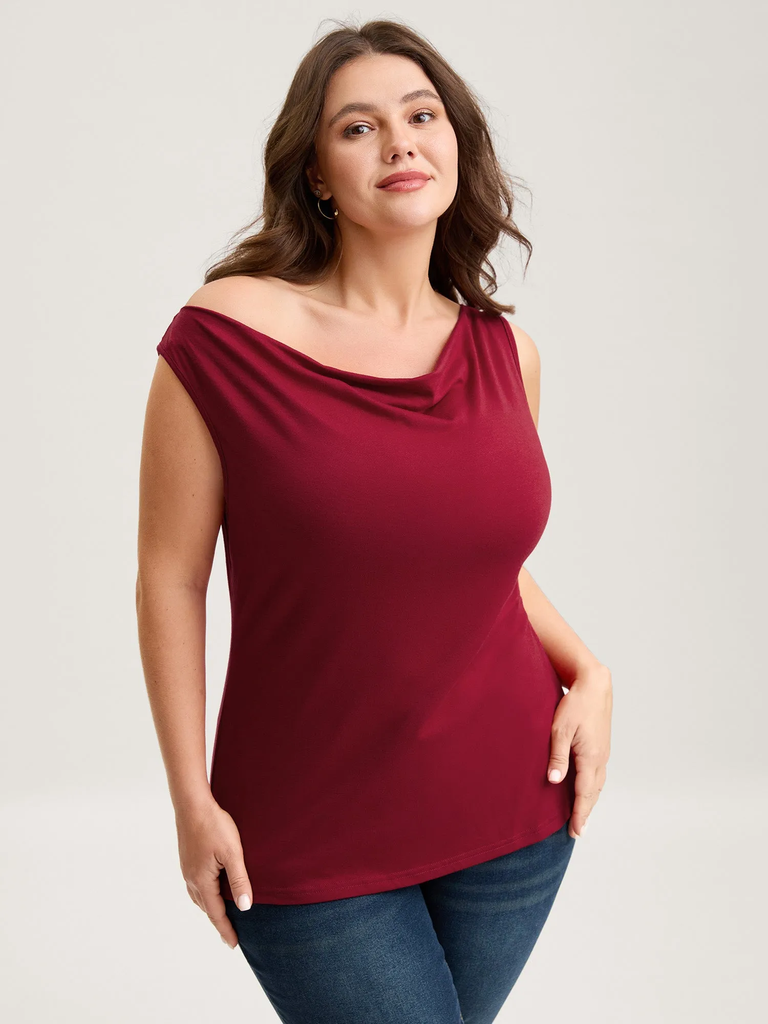 Two-Way Cowl Neckline Solid Tank Top sold by Bloomchic product image thumbnail 2