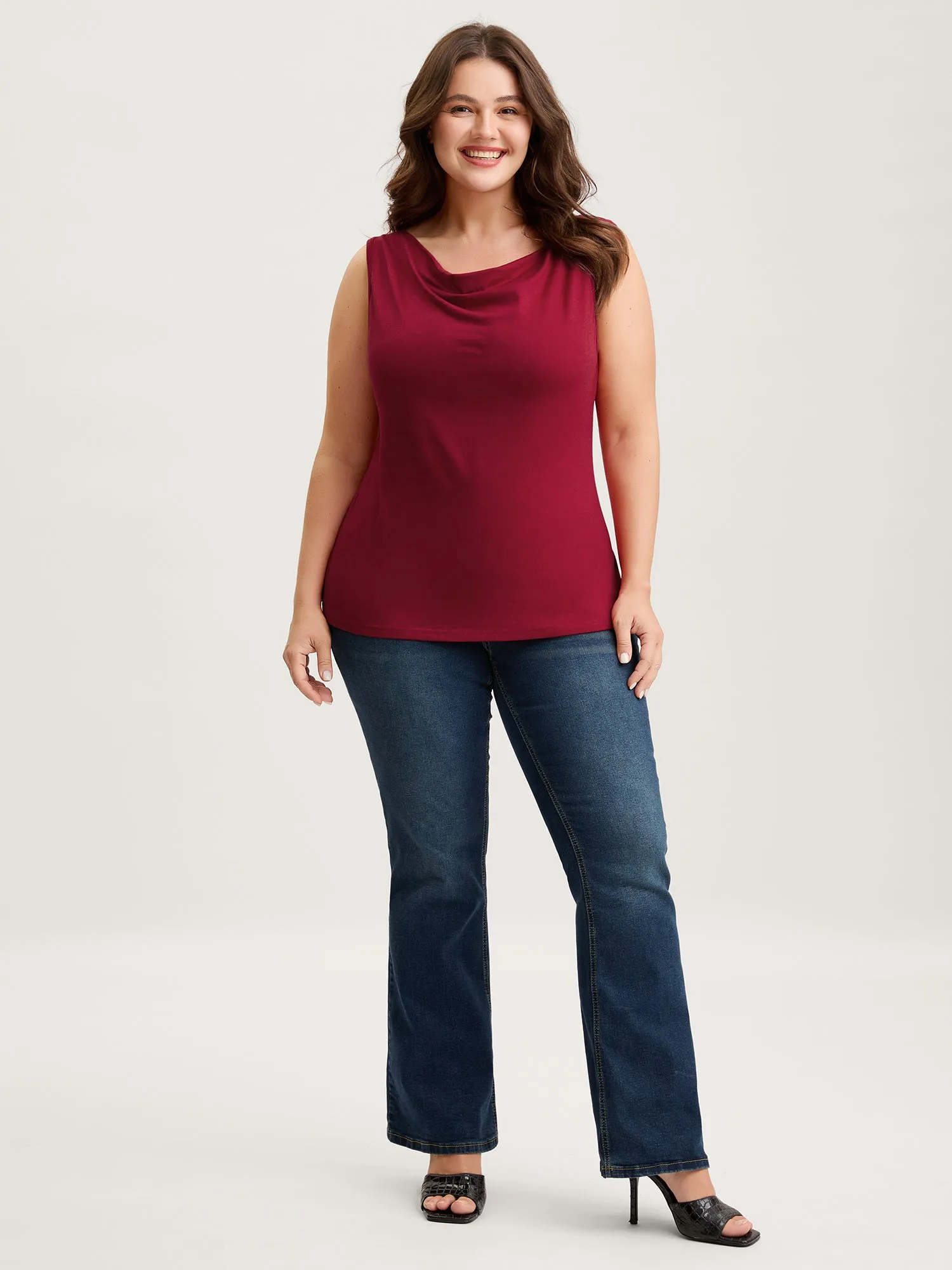 Two-Way Cowl Neckline Solid Tank Top sold by Bloomchic product image thumbnail 3