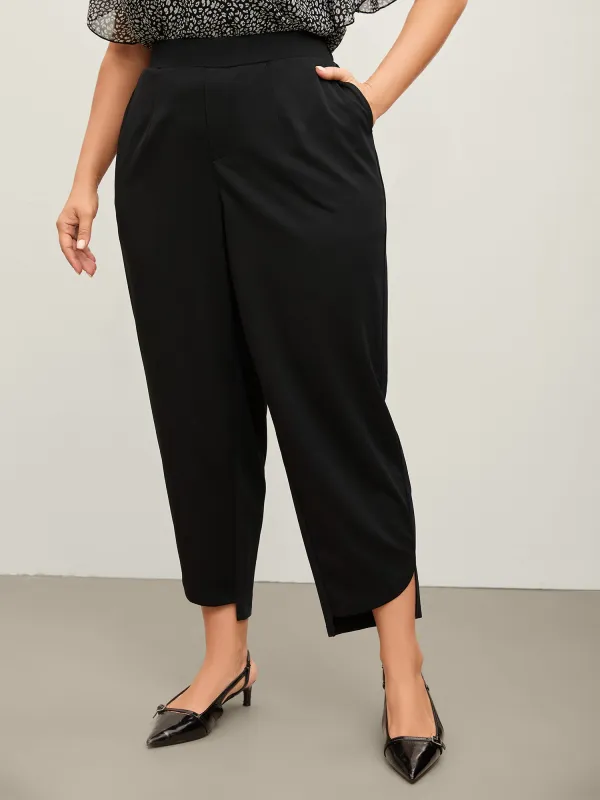 Split Curvy Hem Straight-Leg Pants sold by Bloomchic