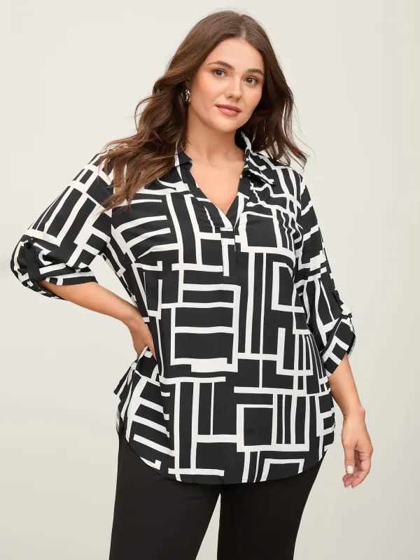 Geometric Lines Tab Sleeve Blouse sold by Bloomchic