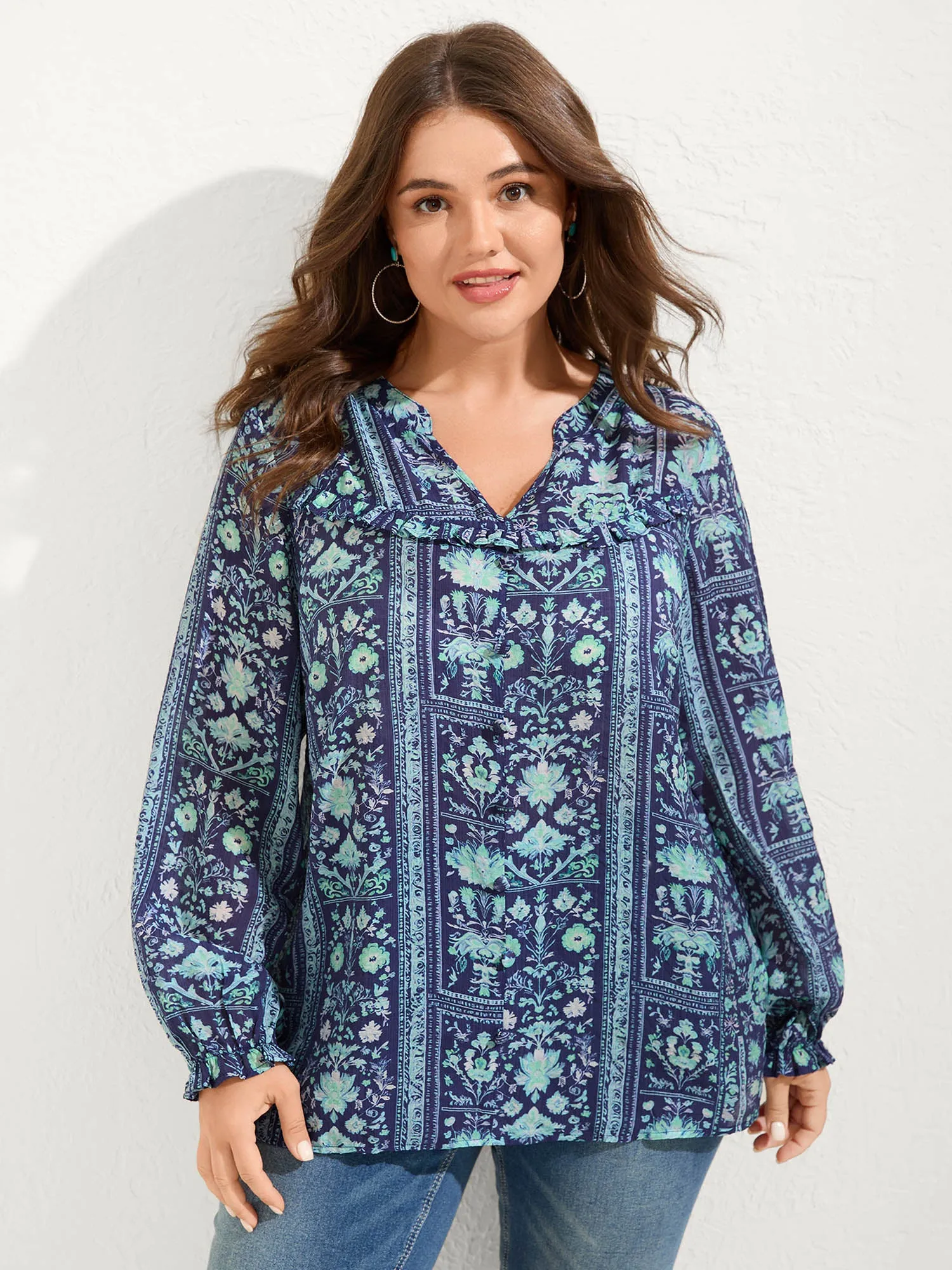 Chiffon Floral Collage Ruffled Blouse sold by Bloomchic product image thumbnail 2