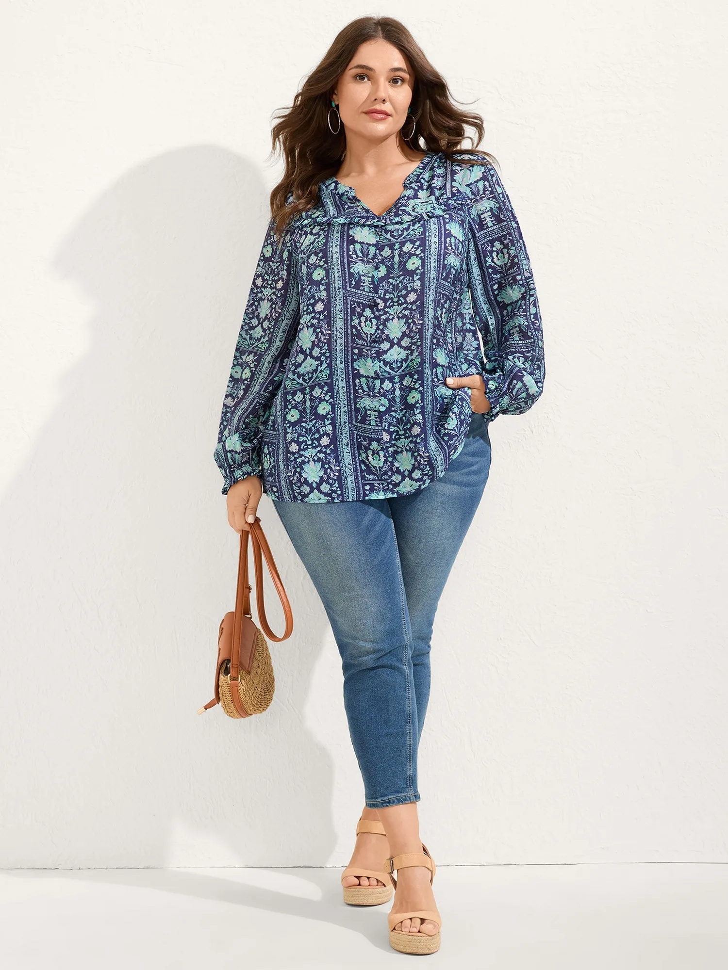 Chiffon Floral Collage Ruffled Blouse sold by Bloomchic product image thumbnail 3