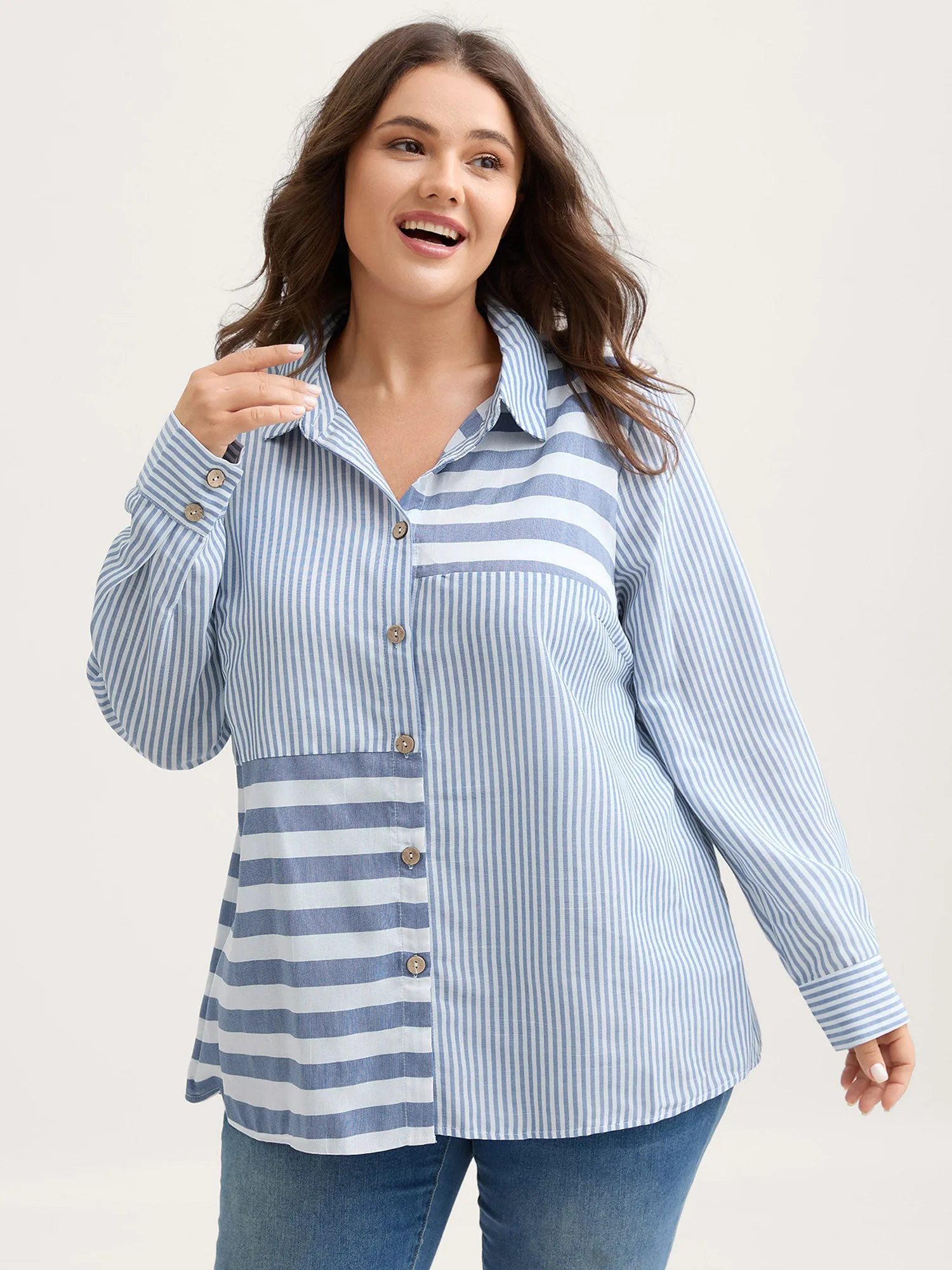 Asymmetrical Stripes Button-Down Shirt sold by Bloomchic product image thumbnail 4