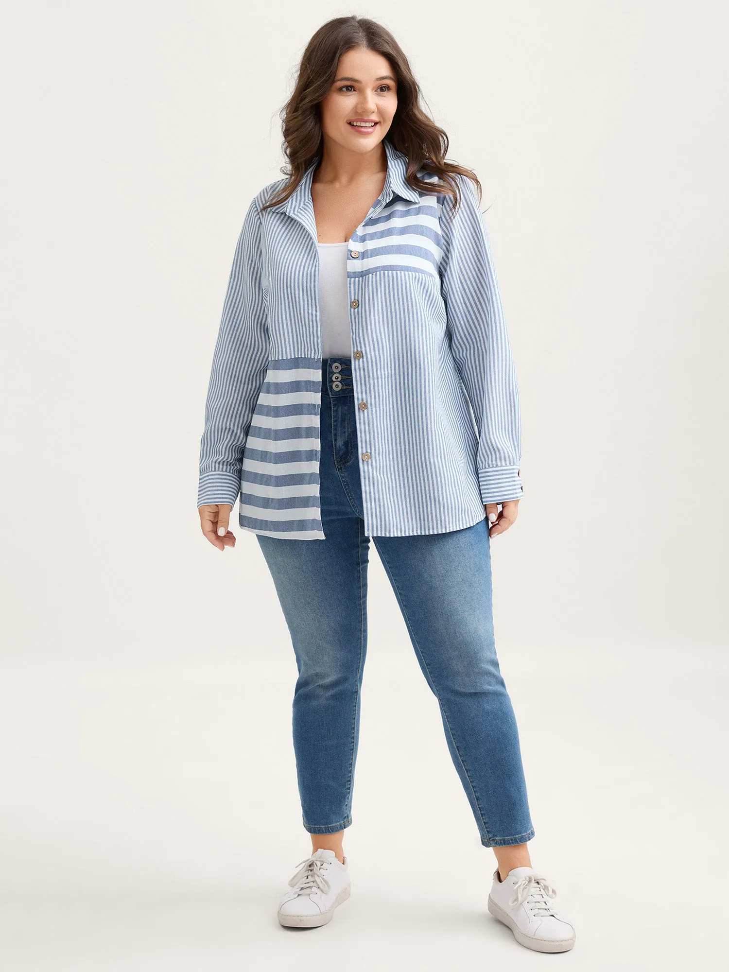 Asymmetrical Stripes Button-Down Shirt sold by Bloomchic product image thumbnail 3