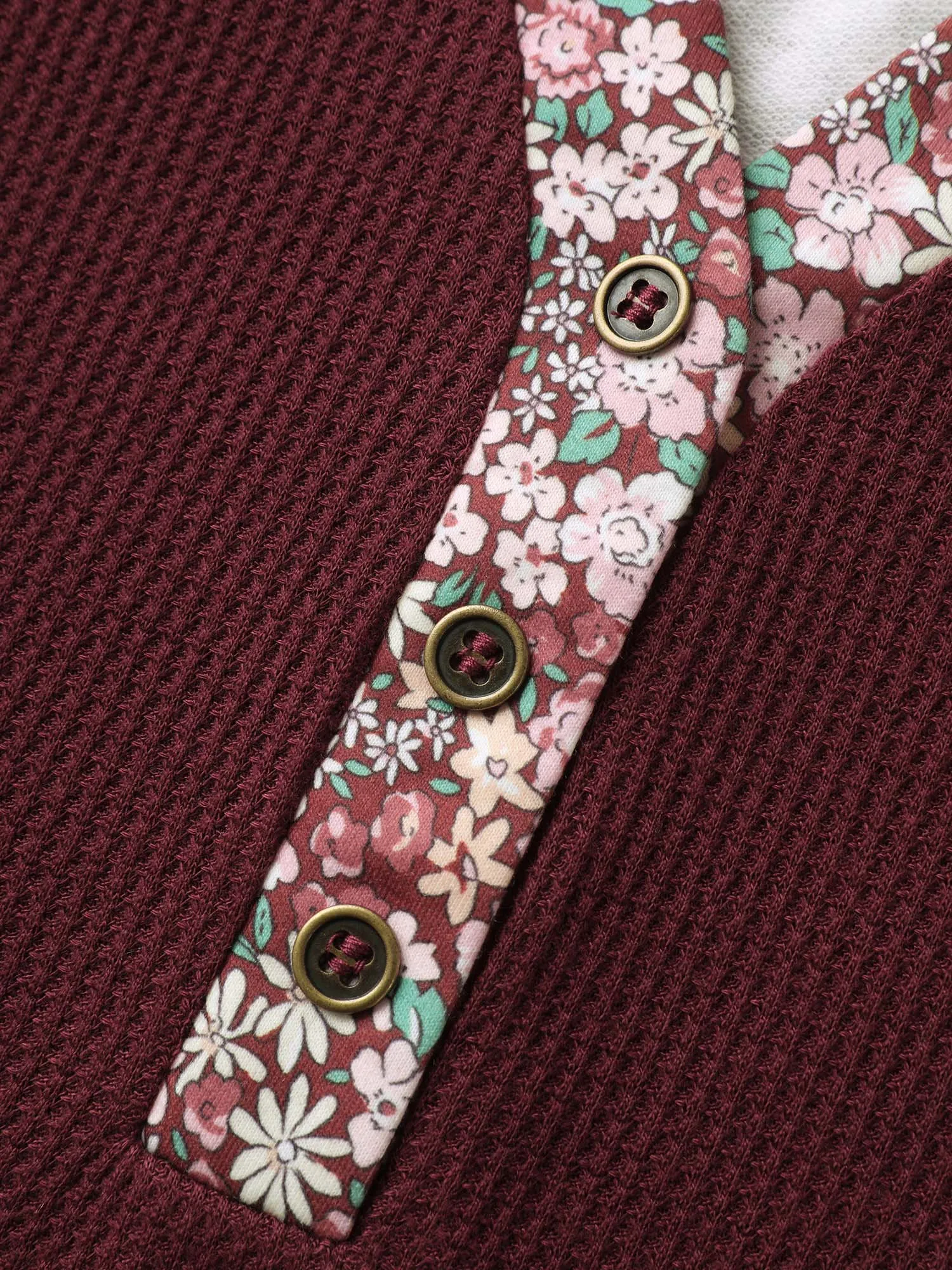 Mixed Print Textured Split Neck Sweatshirt sold by Bloomchic product image thumbnail 5