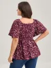 Leopard Brushed Print Neck Drawstring Blouse sold by Bloomchic
