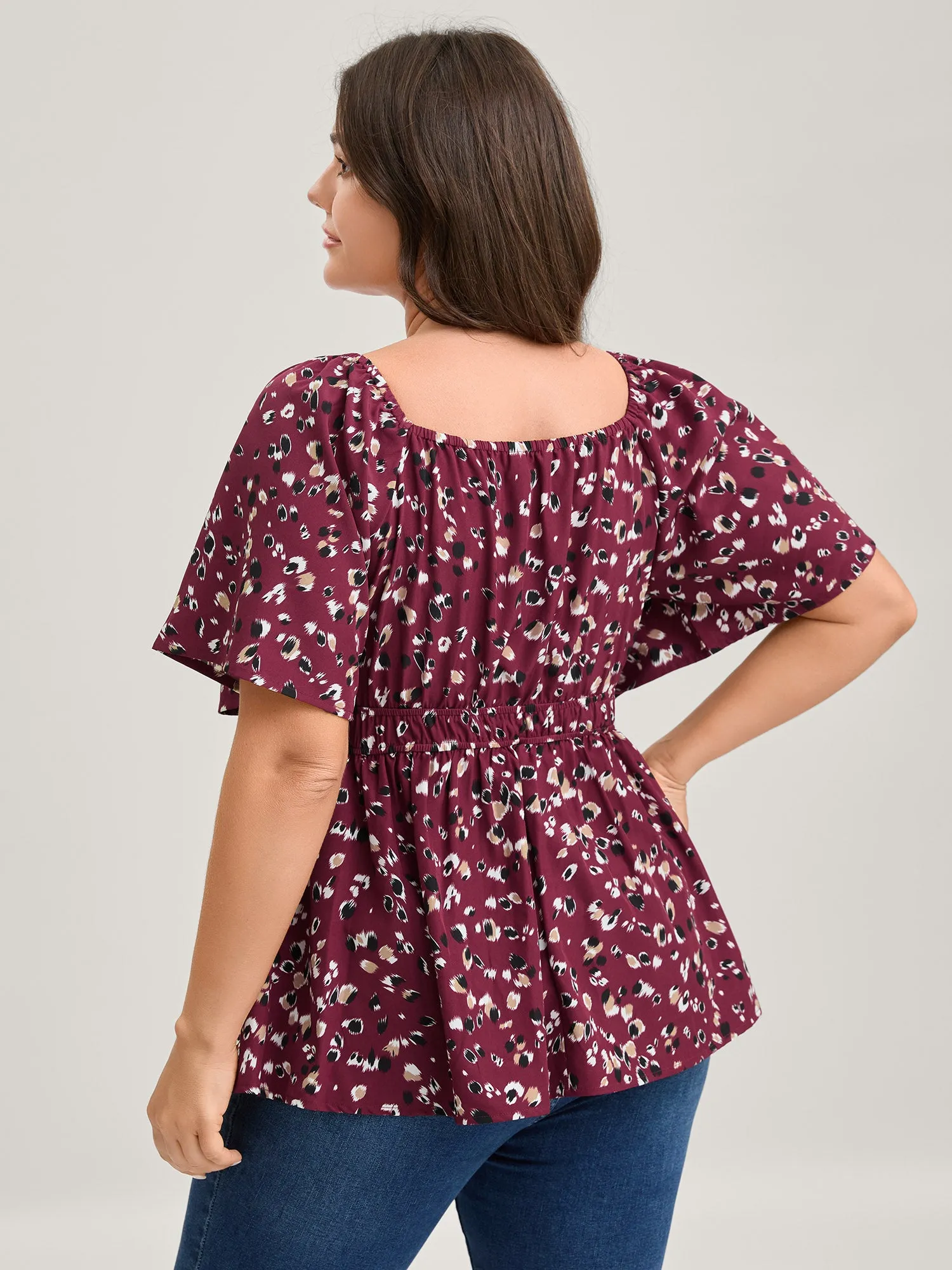 Leopard Brushed Print Neck Drawstring Blouse sold by Bloomchic product image thumbnail 4