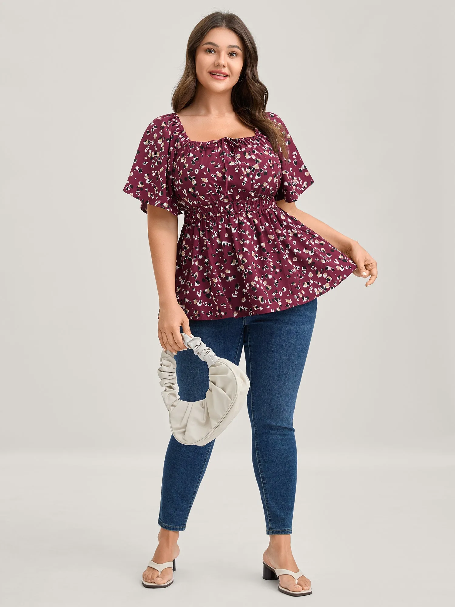 Leopard Brushed Print Neck Drawstring Blouse sold by Bloomchic product image thumbnail 2