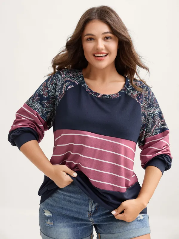 Supersoft Colorblock Paisley Print Sweatshirt sold by Bloomchic