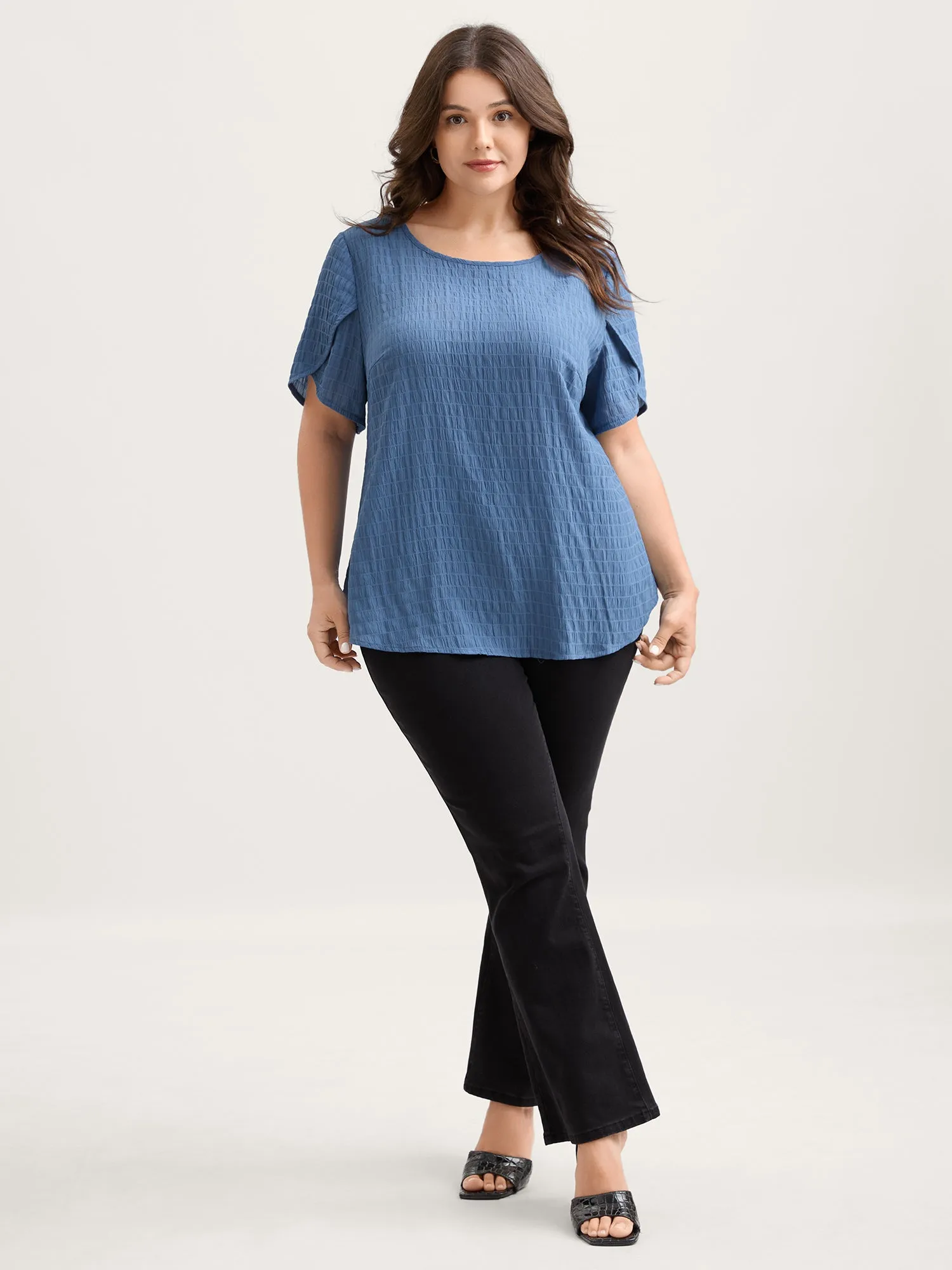 Textured Petal Sleeve Solid Blouse sold by Bloomchic product image thumbnail 3