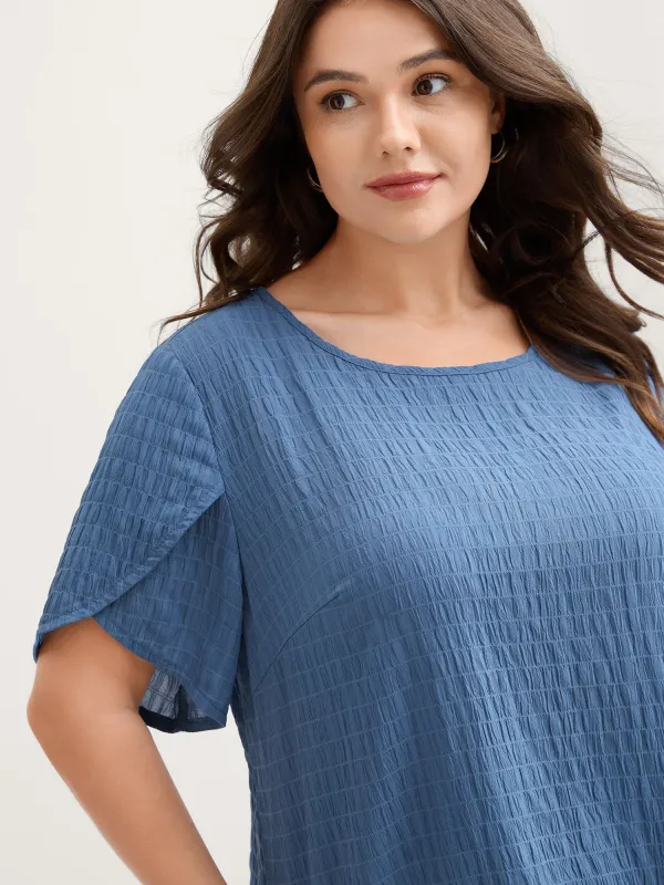 Textured Petal Sleeve Solid Blouse sold by Bloomchic