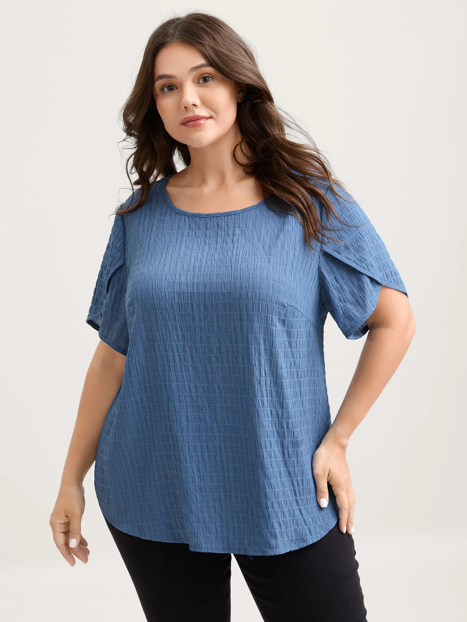 Textured Petal Sleeve Solid Blouse sold by Bloomchic product image thumbnail 2