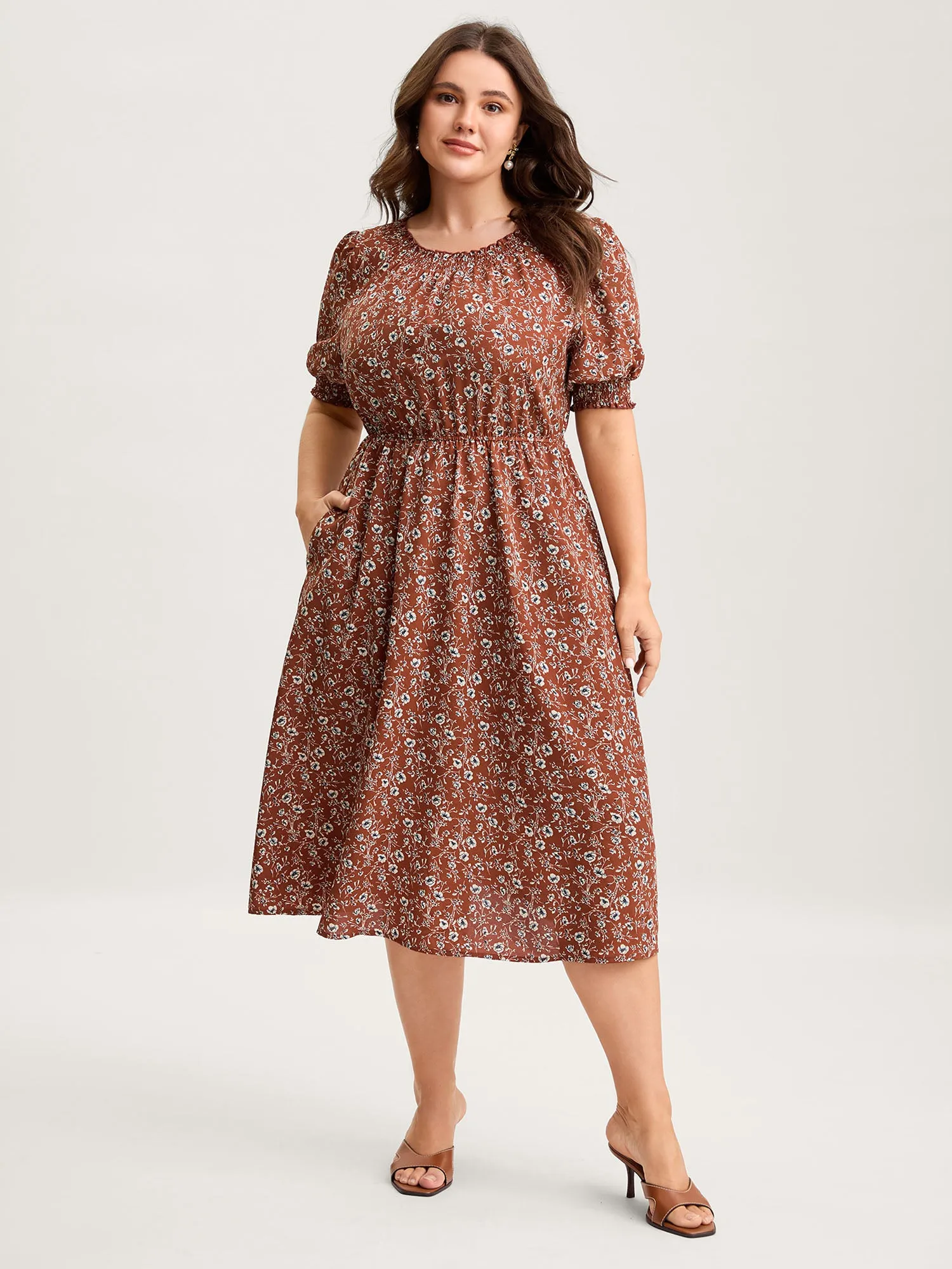 Micro-Floral Print Ruffled Neck Midi Dress sold by Bloomchic product image thumbnail 3