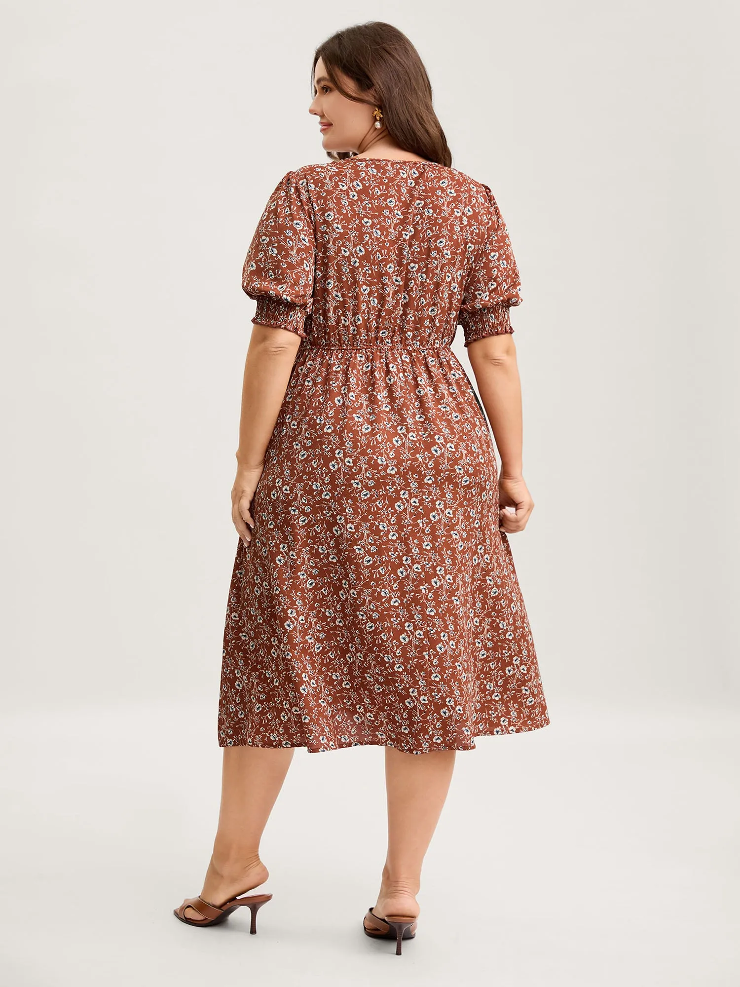 Micro-Floral Print Ruffled Neck Midi Dress sold by Bloomchic product image thumbnail 4