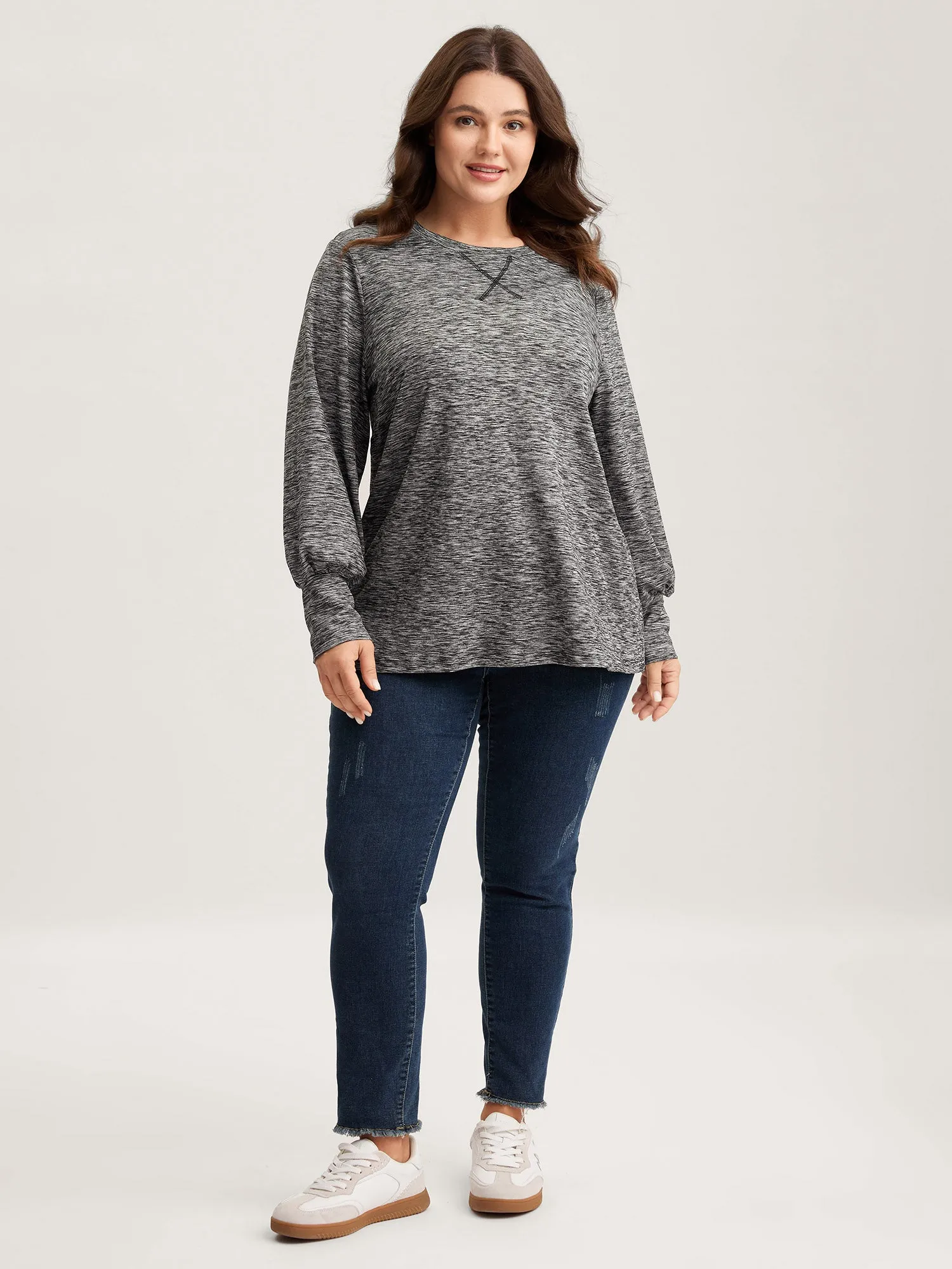 Stretchy Heather Textured Solid T-Shirt sold by Bloomchic product image thumbnail 3