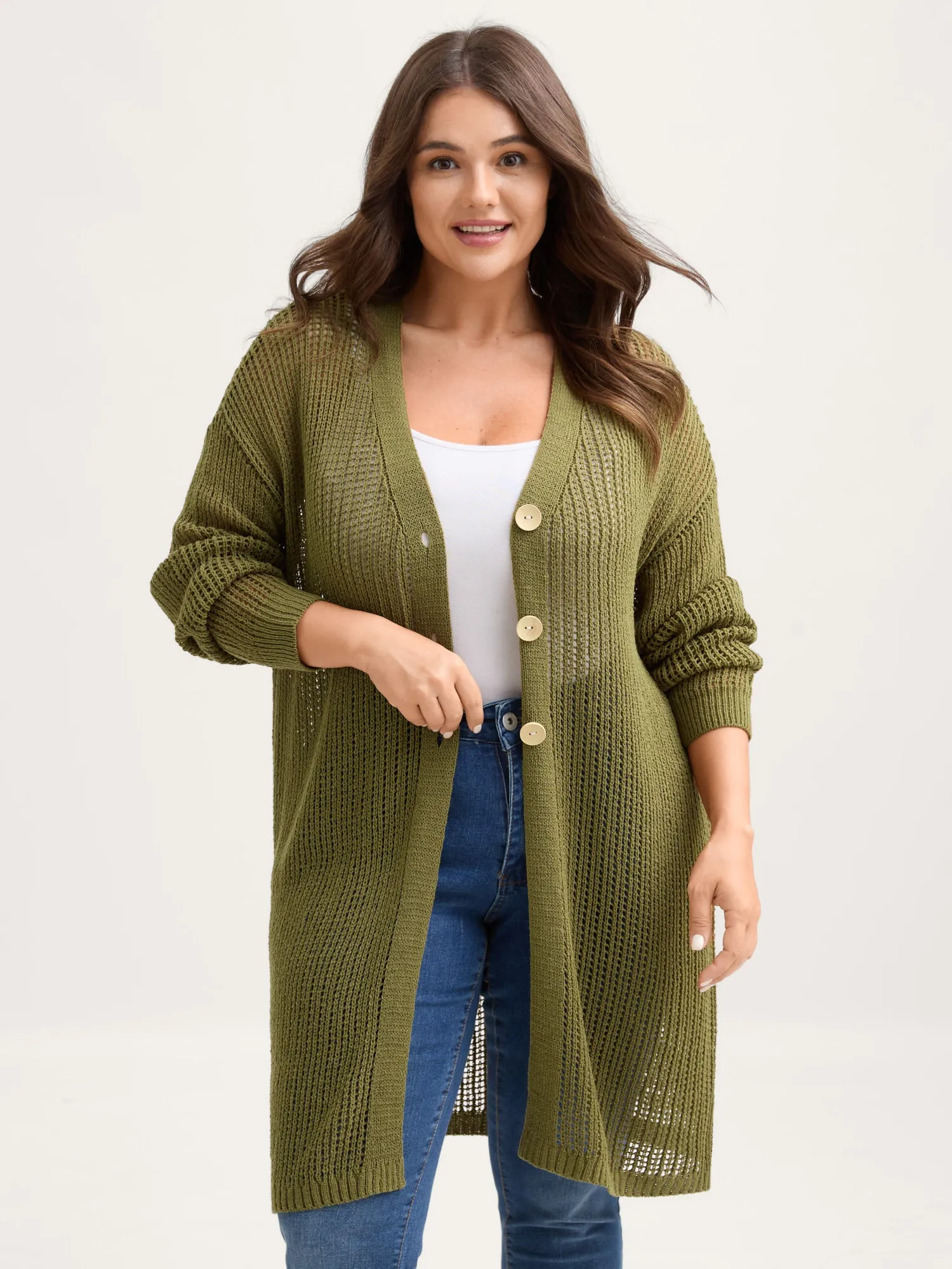 Textured Cut-Out Button Detail Cardigan sold by Bloomchic product image thumbnail 2