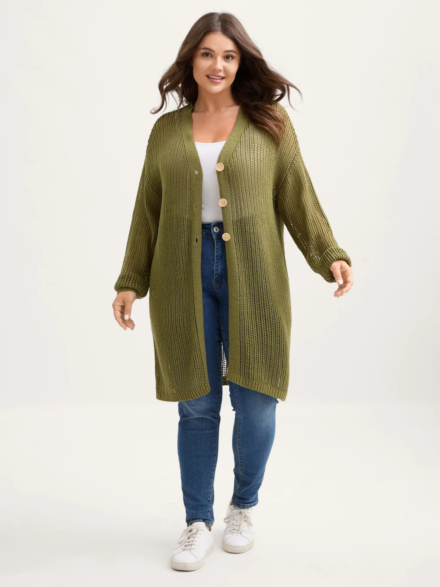 Textured Cut-Out Button Detail Cardigan sold by Bloomchic product image thumbnail 3