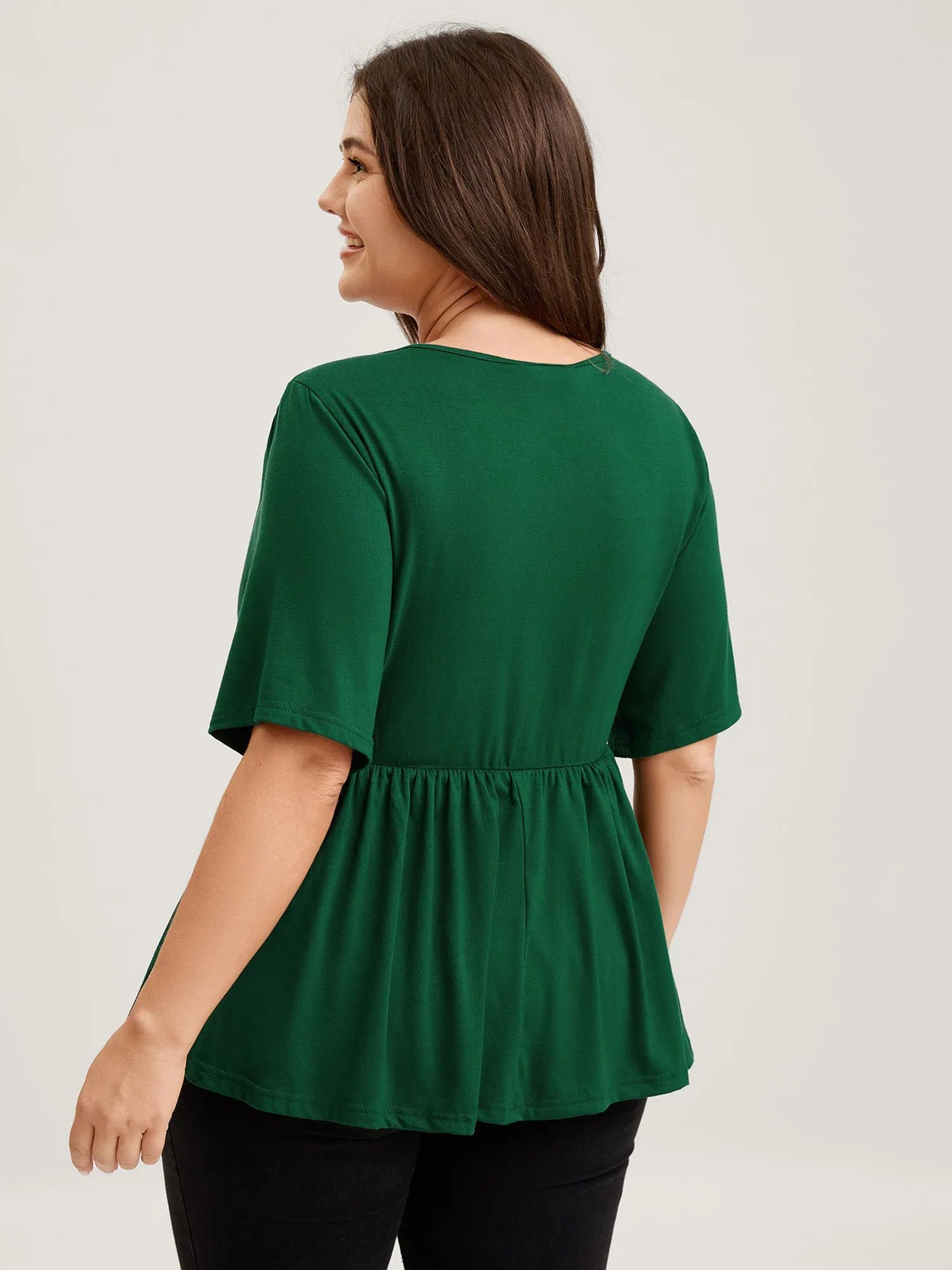 Scalloped Lace Neck Cinched Flared T-Shirt sold by Bloomchic product image thumbnail 4