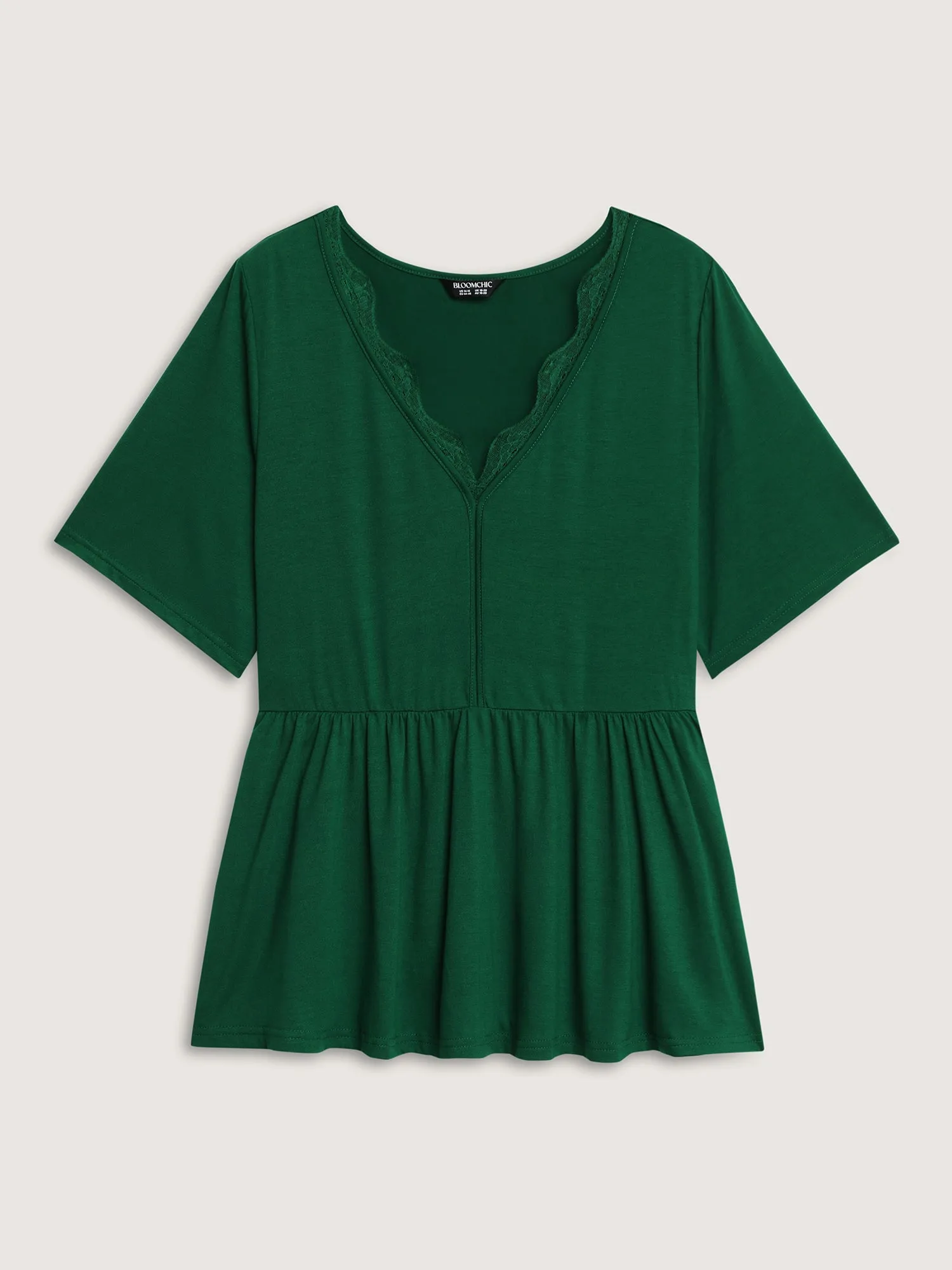 Scalloped Lace Neck Cinched Flared T-Shirt sold by Bloomchic product image thumbnail 5