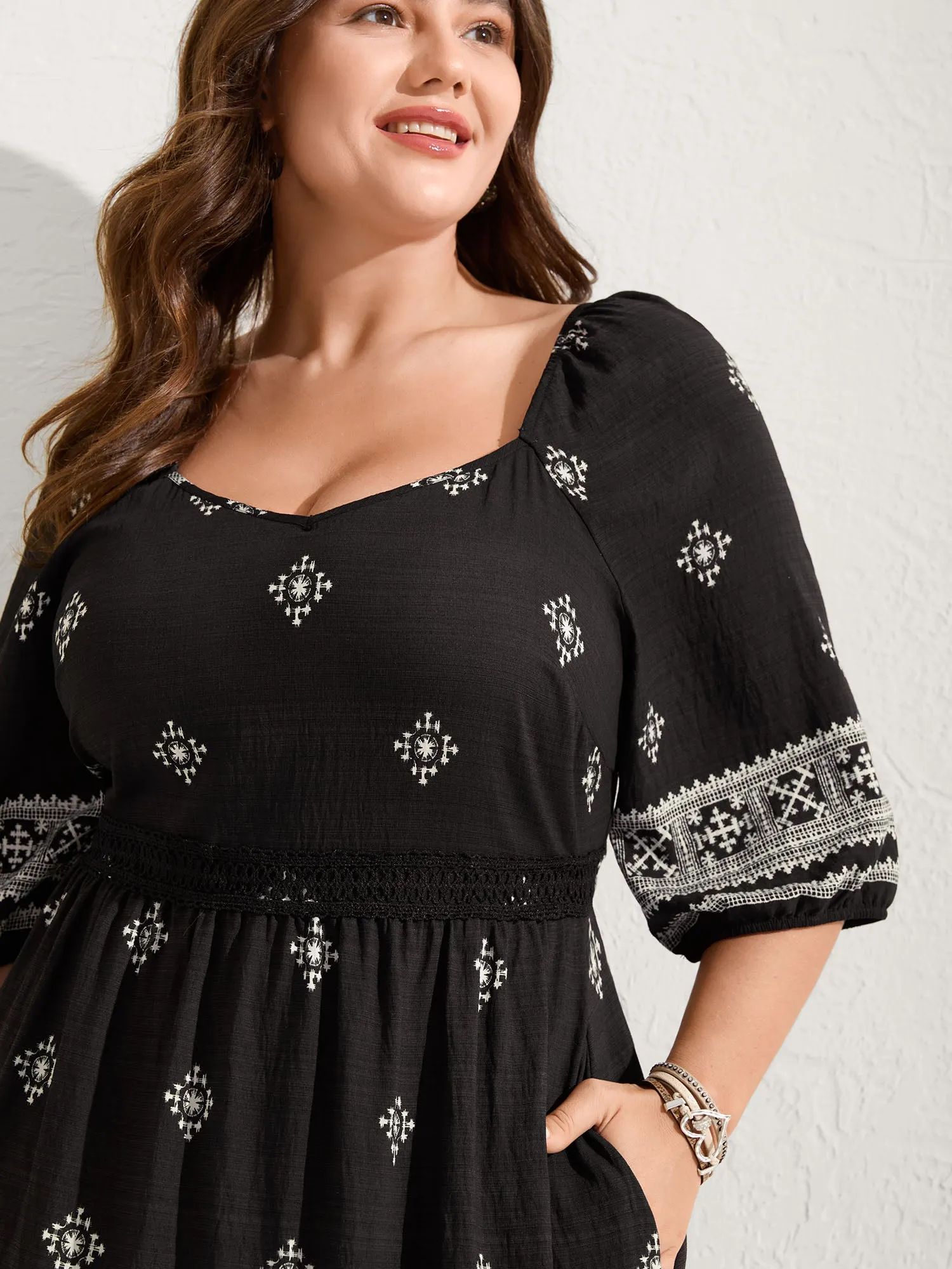 Boho Print Waist-Defining Lace Midi Dress sold by Bloomchic product image thumbnail 2