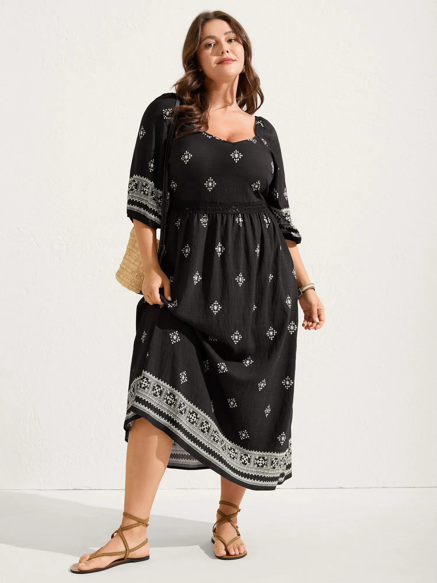 Boho Print Waist-Defining Lace Midi Dress sold by Bloomchic product image thumbnail 3
