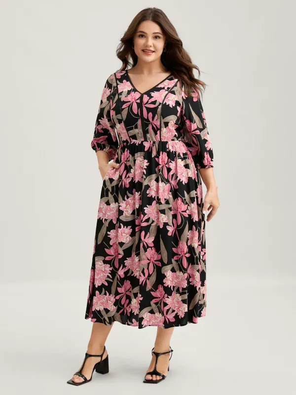 Rayon Floral Lace Panel Pockets Maxi Dress sold by Bloomchic