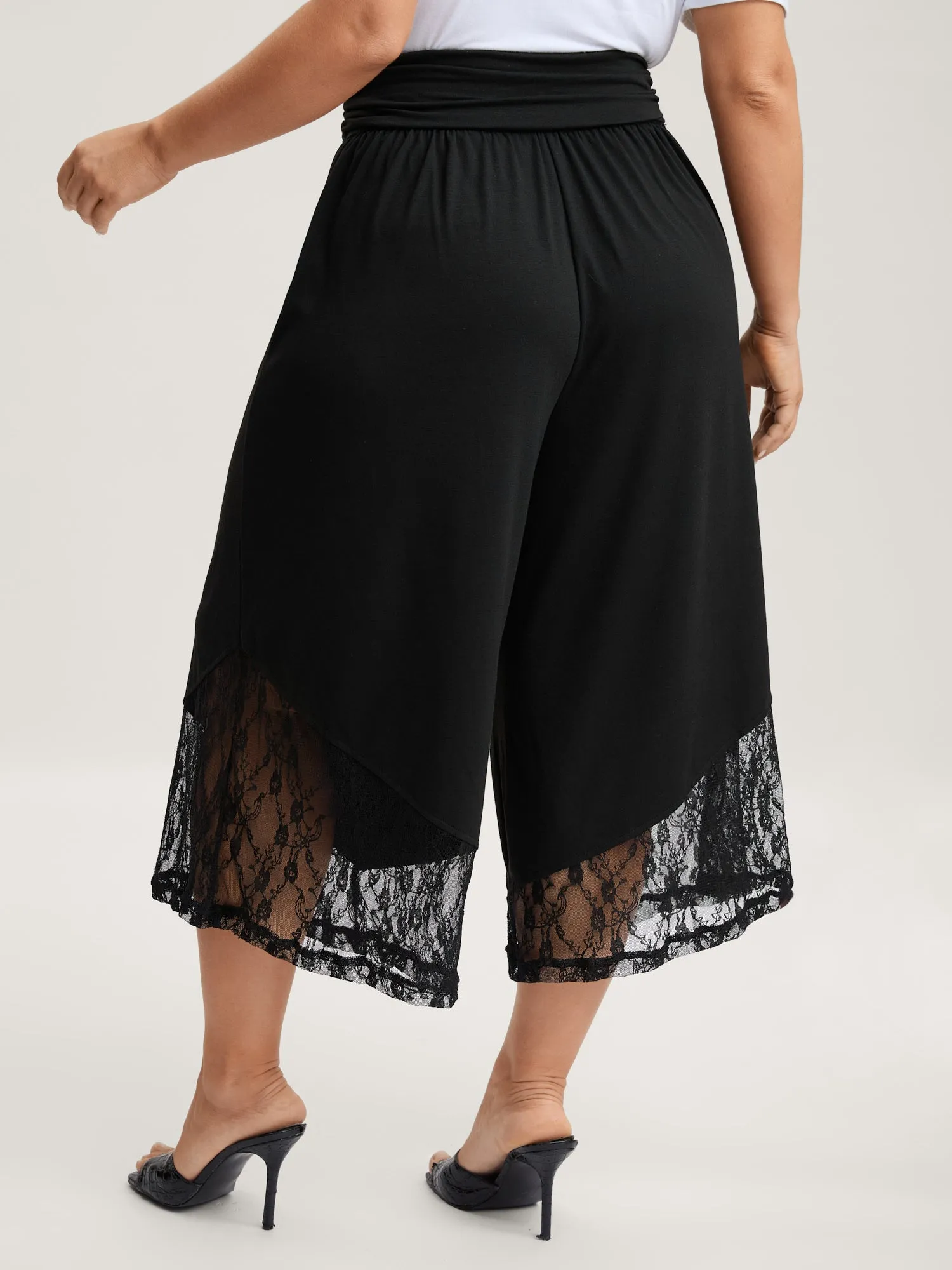 Lace Sheer Hem Wide Leg Pants sold by Bloomchic product image thumbnail 5