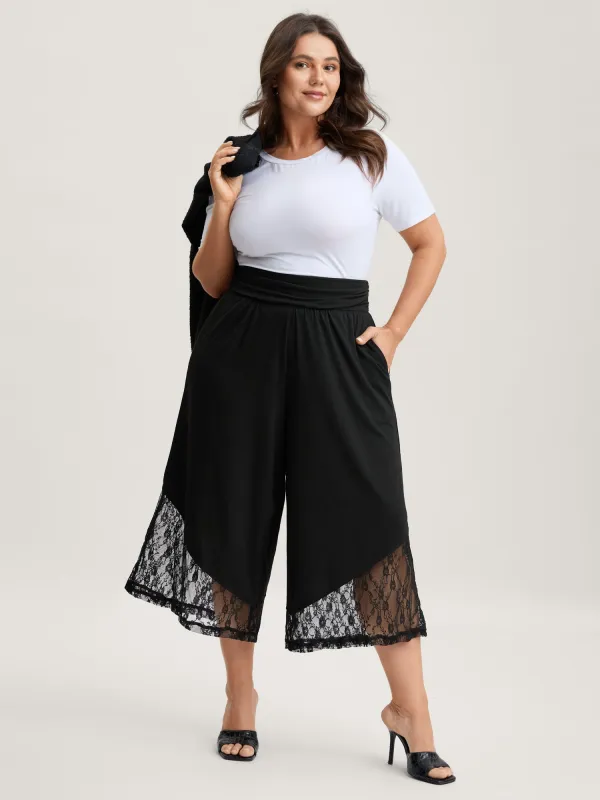 Lace Sheer Hem Wide Leg Pants sold by Bloomchic