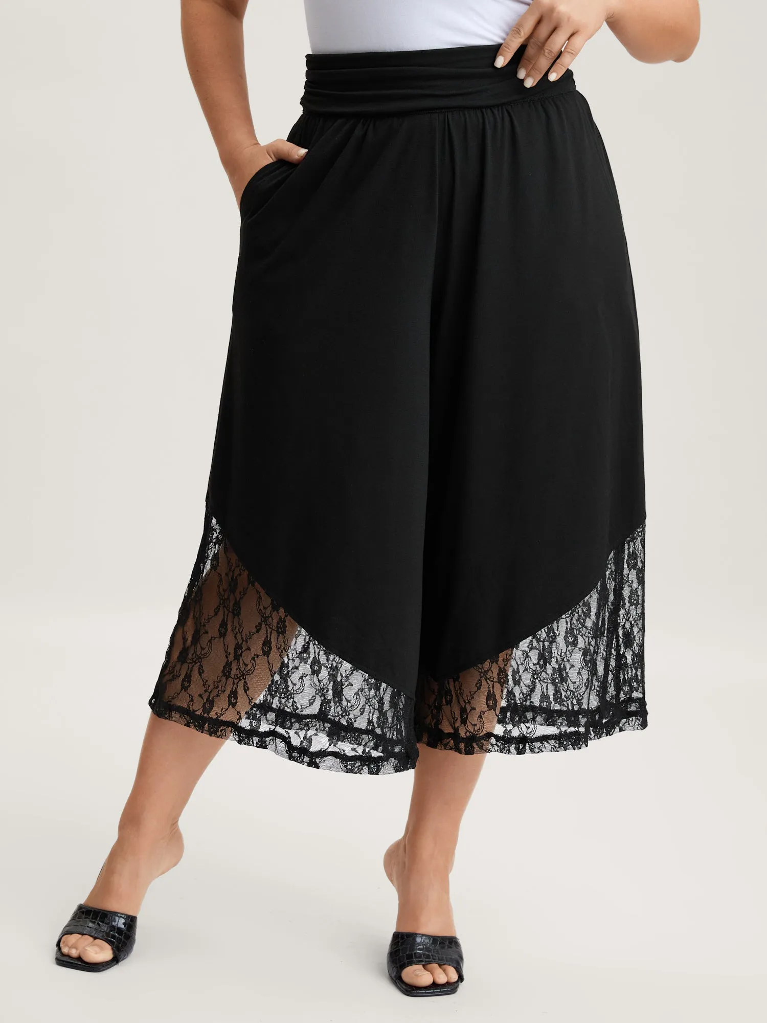 Lace Sheer Hem Wide Leg Pants sold by Bloomchic product image thumbnail 2